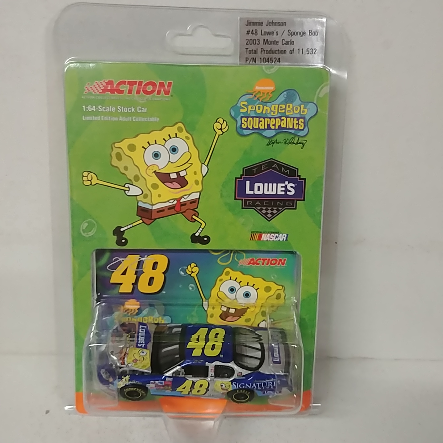 2003 Jimmie Johnson 1/64th Lowe's "Signature Colors Sponge Bob" ARC hood open Monte Carlo