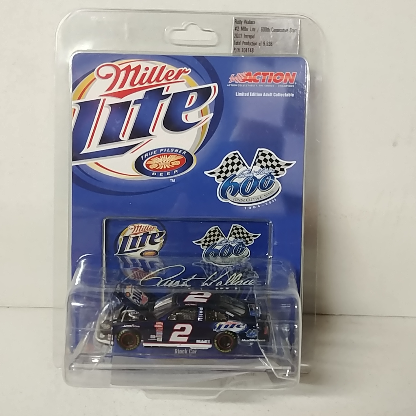 2003 Rusty Wallace 1/64th Miller Lite  "600th Consecutive Start" ARC hood open Intrepid