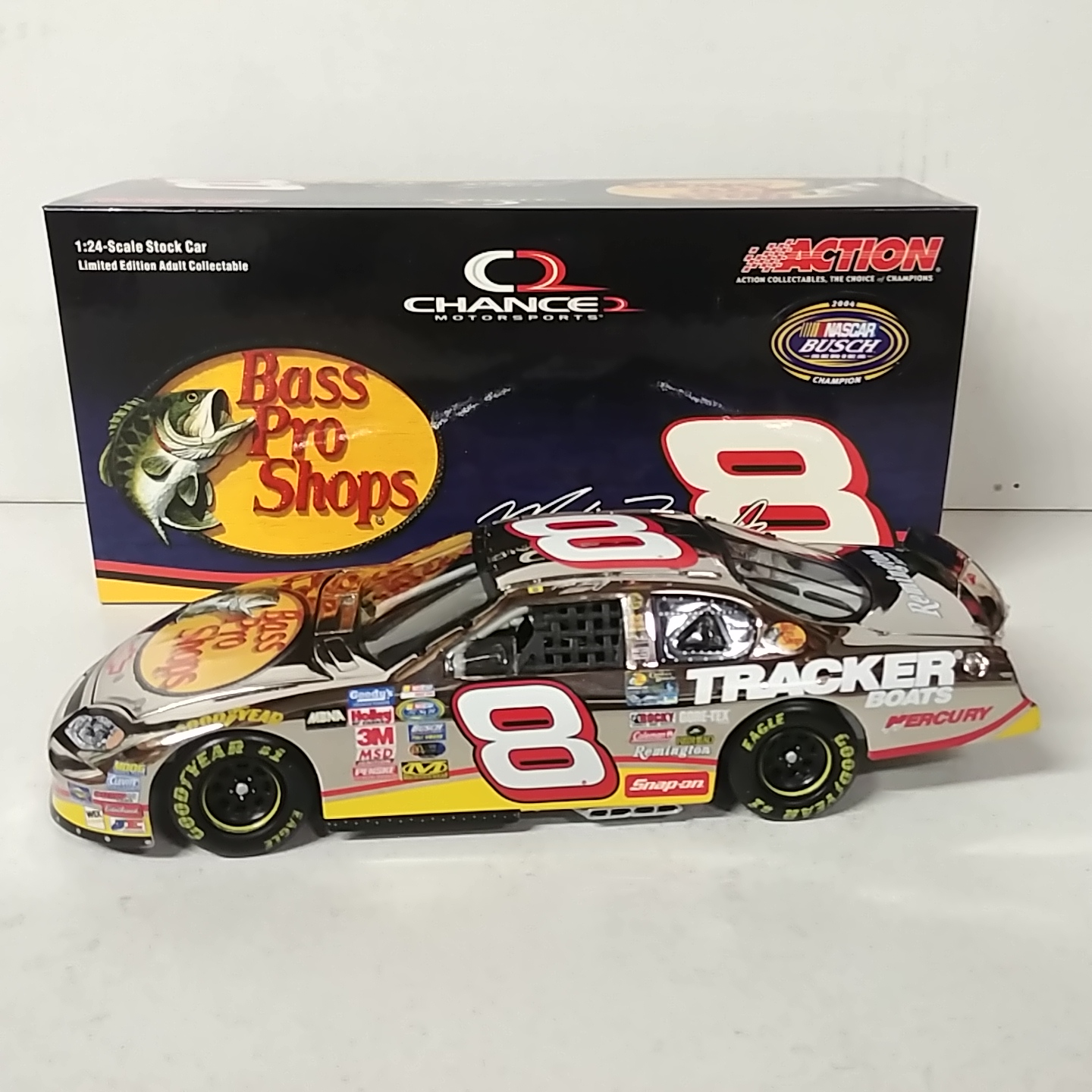 2004 Martin Truex Jr. 1/24th Bass Pro Shops "Color Chrome Busch Series Champion" c/w car