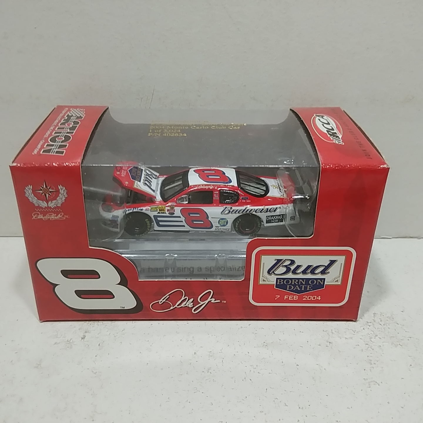 2004 Dale Earnhardt Jr 1/64th Budweiser "Feb 7th Bud Shoot Out" Born on Date RCCA hood open Monte Carlo