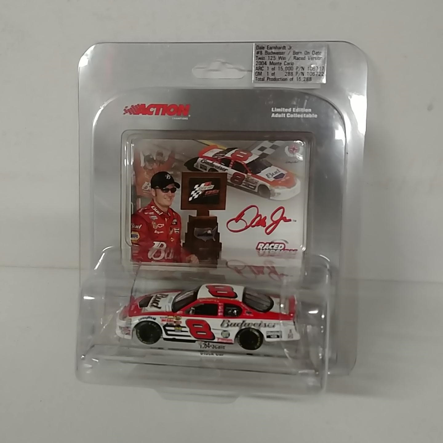 2004 Dale Earnhardt Jr 1/64th Budweiser "Born on Date 12 Feb""Twin 125 Win" Raced Version car