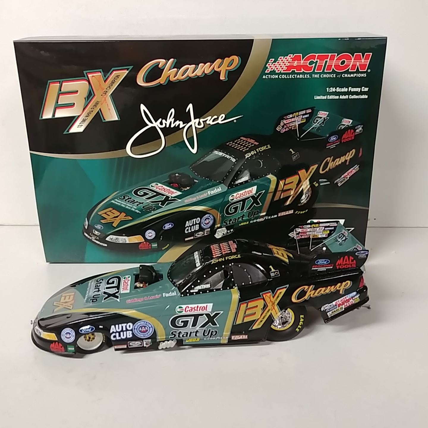 2005 John Force 1/24th Castrol GTX "13 Time NHRA Champ" Ford Mustang Funny car