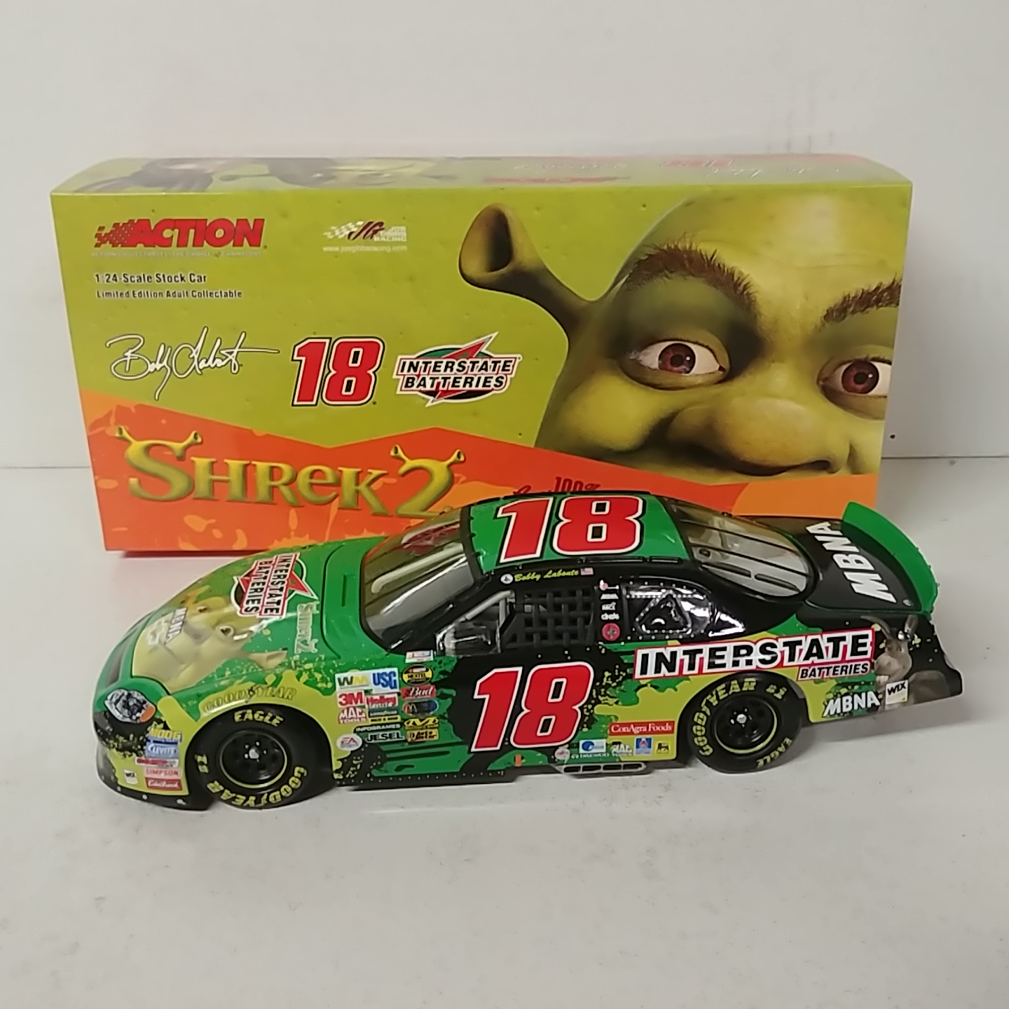 2004 Bobby Labonte 1/24th Interstate Batteries  "Shrek2" c/w Monte Carlo