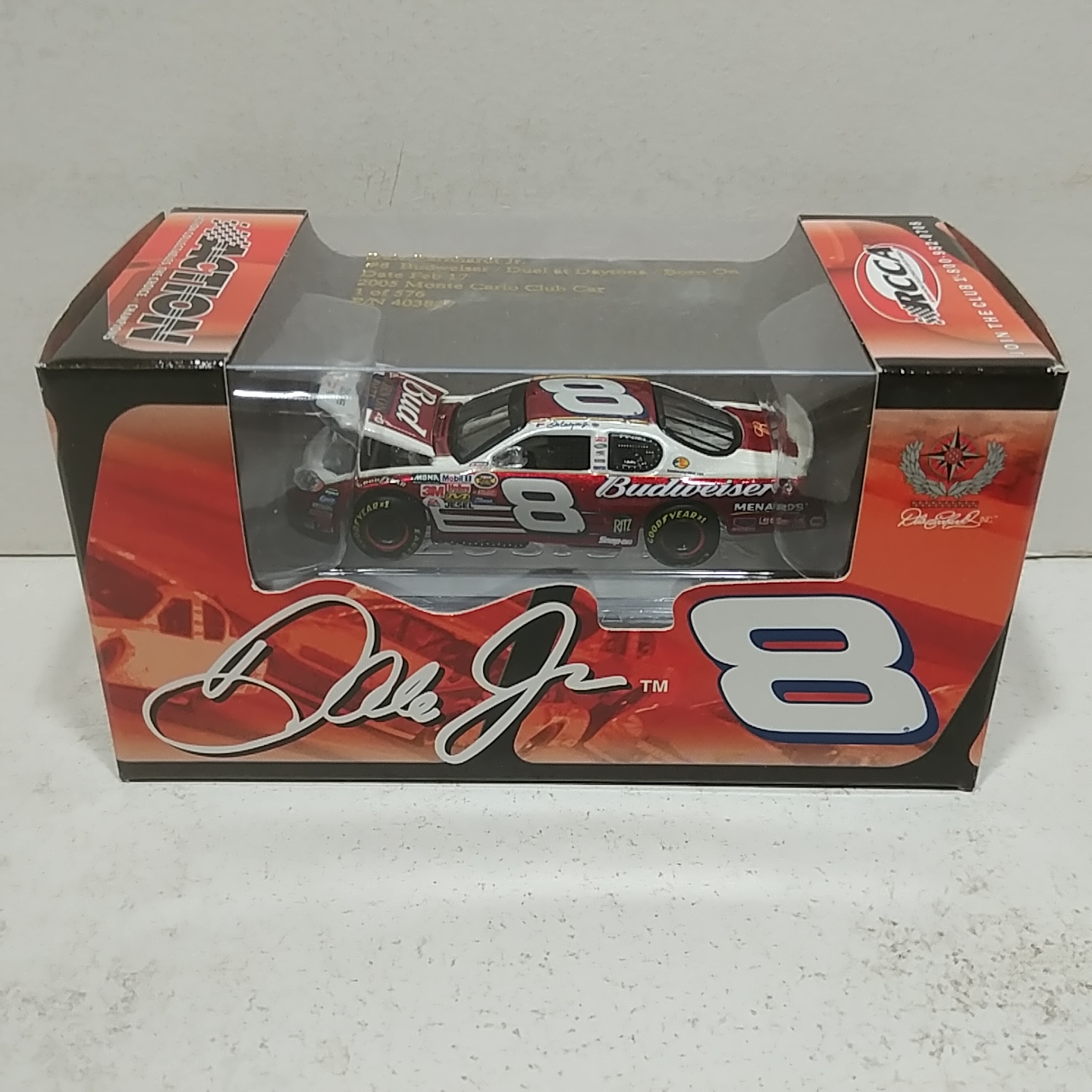 2005 Dale Earnhardt Jr 1/64th Budweiser "Born On Date Feb17" Hood Open Monte Carlo