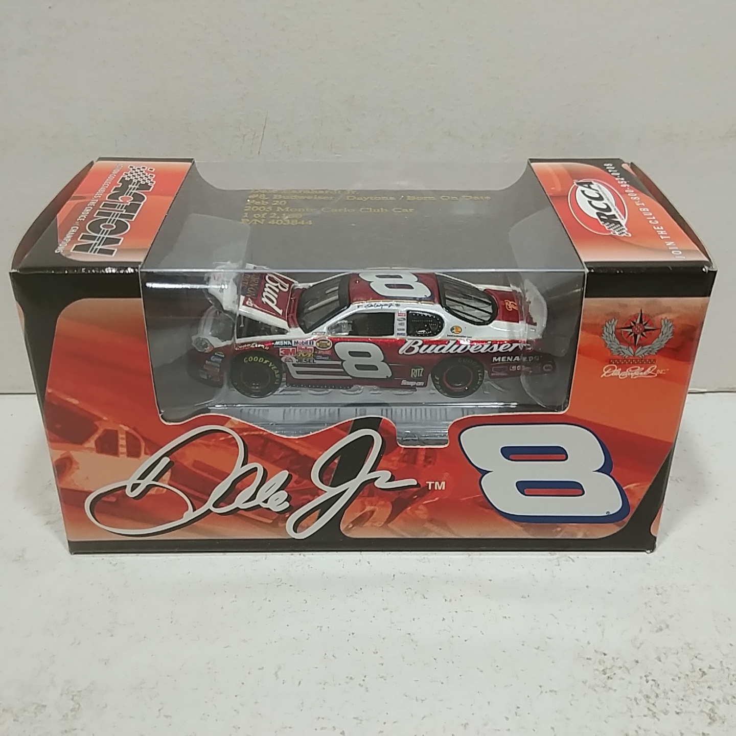 2005 Dale Earnhardt Jr 1/64th Budweiser "Born On Date Feb 20th" Hood Open Monte Carlo