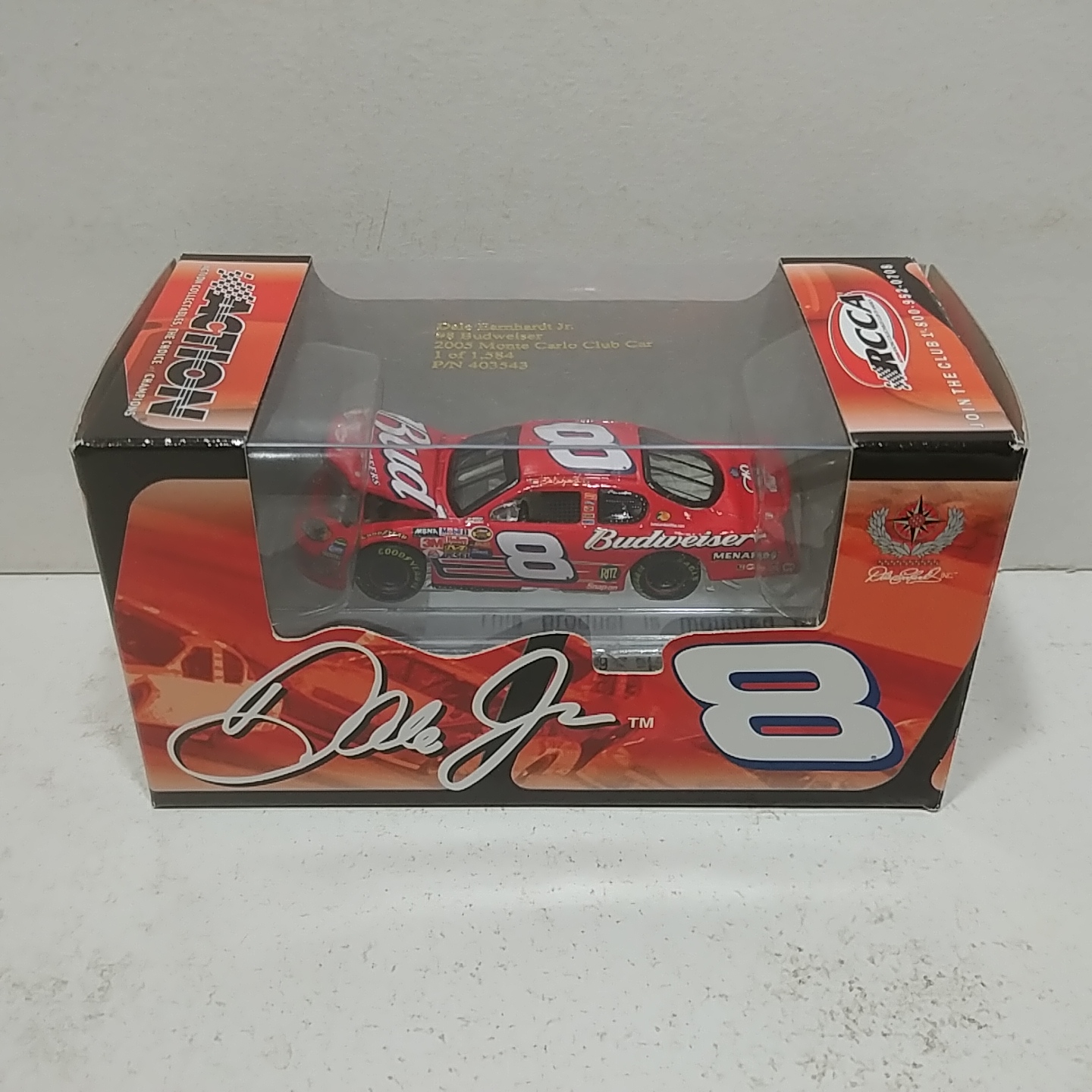 2005 Dale Earnhardt Jr 1/64th Budweiser RCCA hood open Monte Carlo