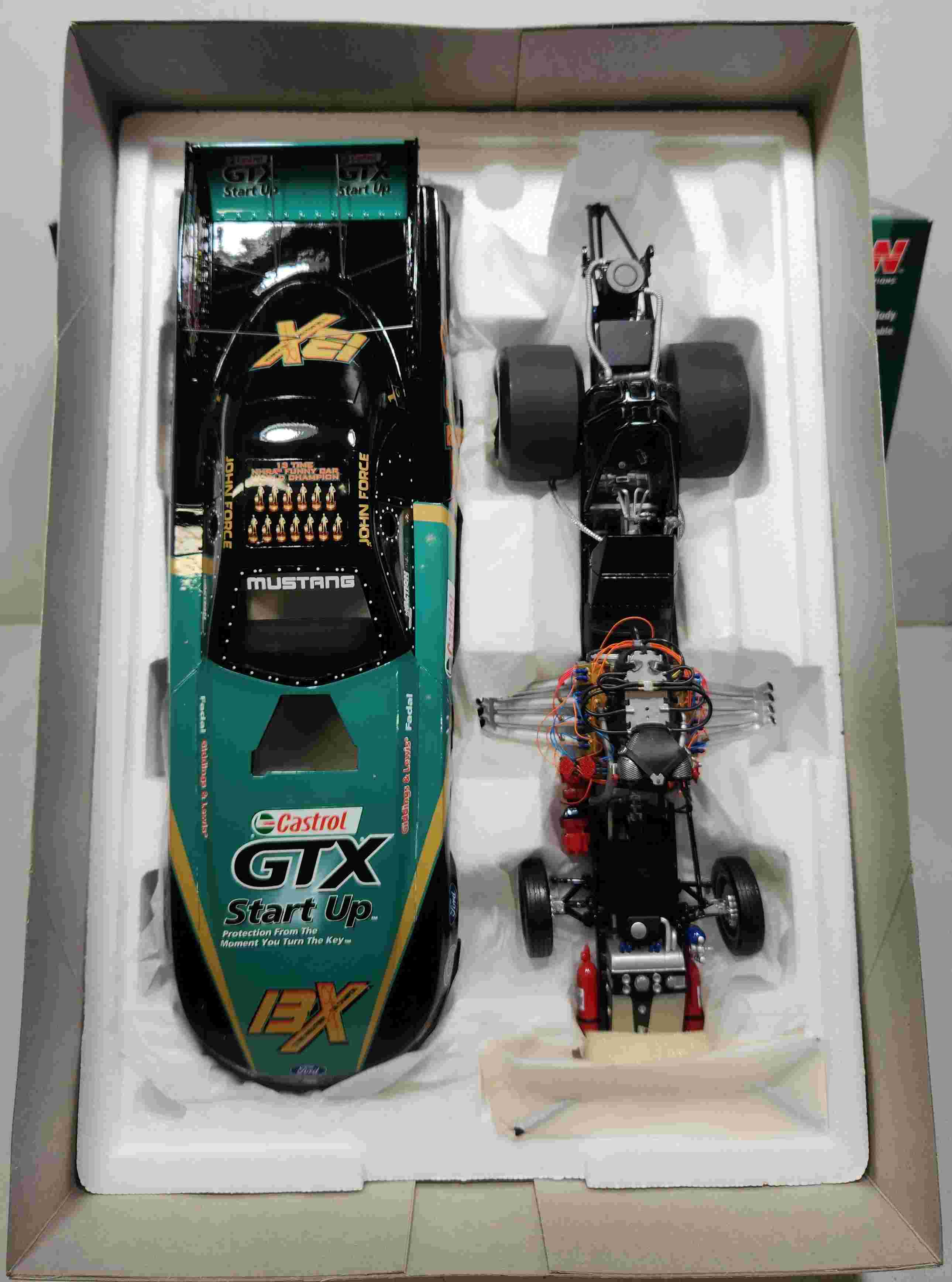 2005 John Force 1/16th Castrol GTX Start Up "13 Time Champion" Mustang funny car