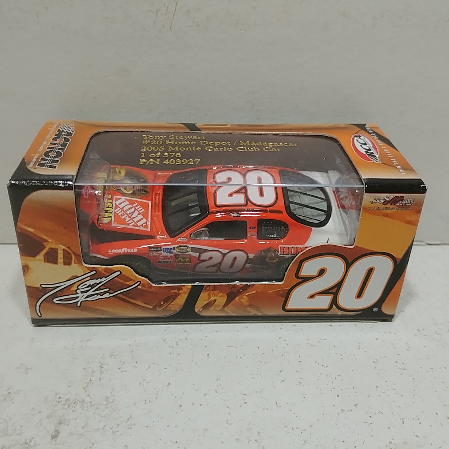 2005 Tony Stewart 1/64th Home Depot "Madagascar" hood open Monte Carlo