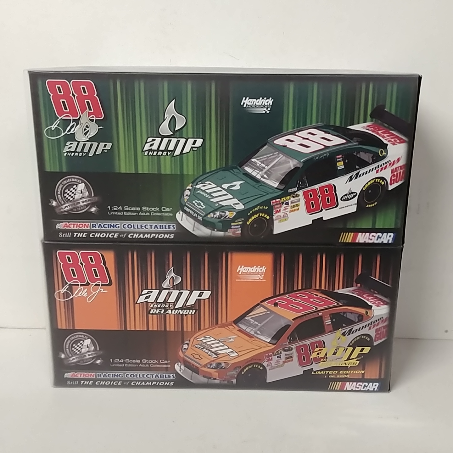 2008 Dale Earnhardt Jr 1/24th Relaunch and Amp Energy Green 2 pack cars