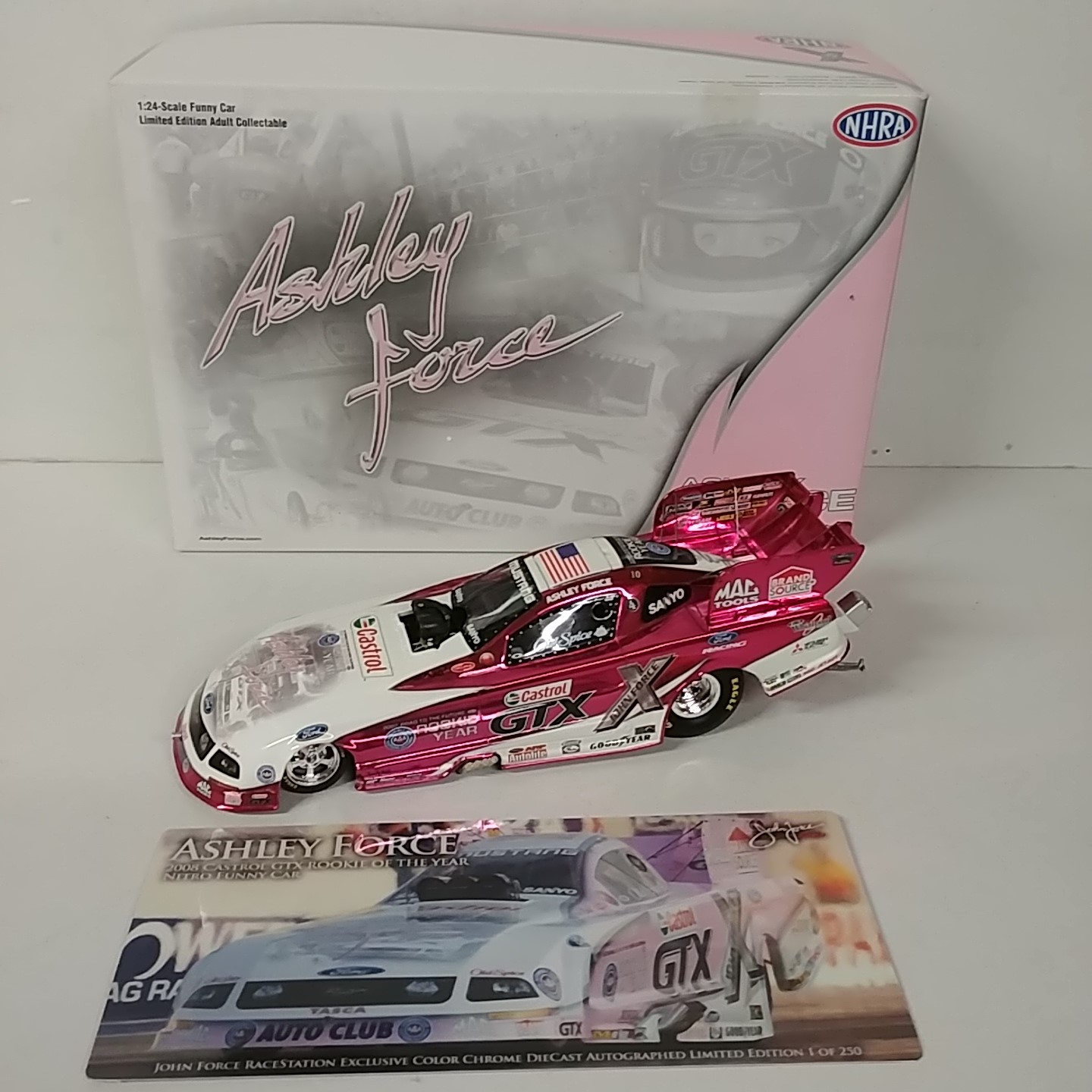 2008 Ashley Force 1/24th Castrol "Rookie of the Year" "Autographed" Color Chrome funny car