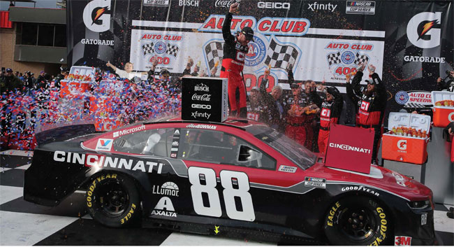 2020 Alex Bowman 1/24th Cincinnati Inc "Auto Club Speedway Win" hood open car