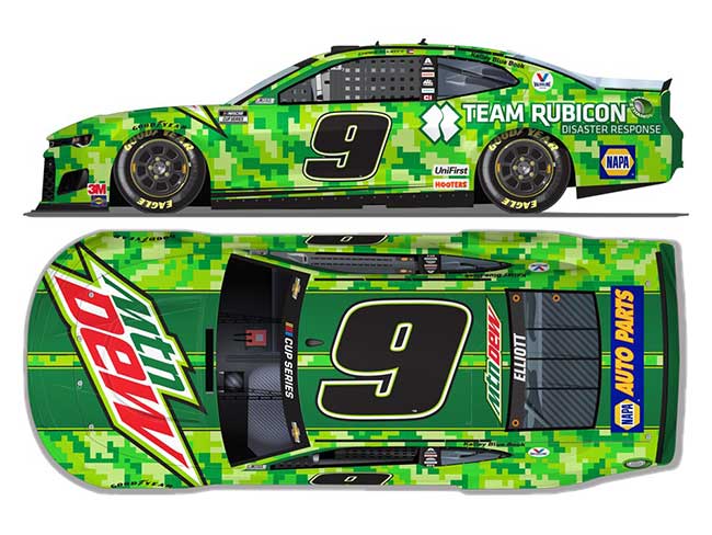 2020 Chase Elliott 1/24th Mountain Dew "Team Rubicon" hood open Camaro