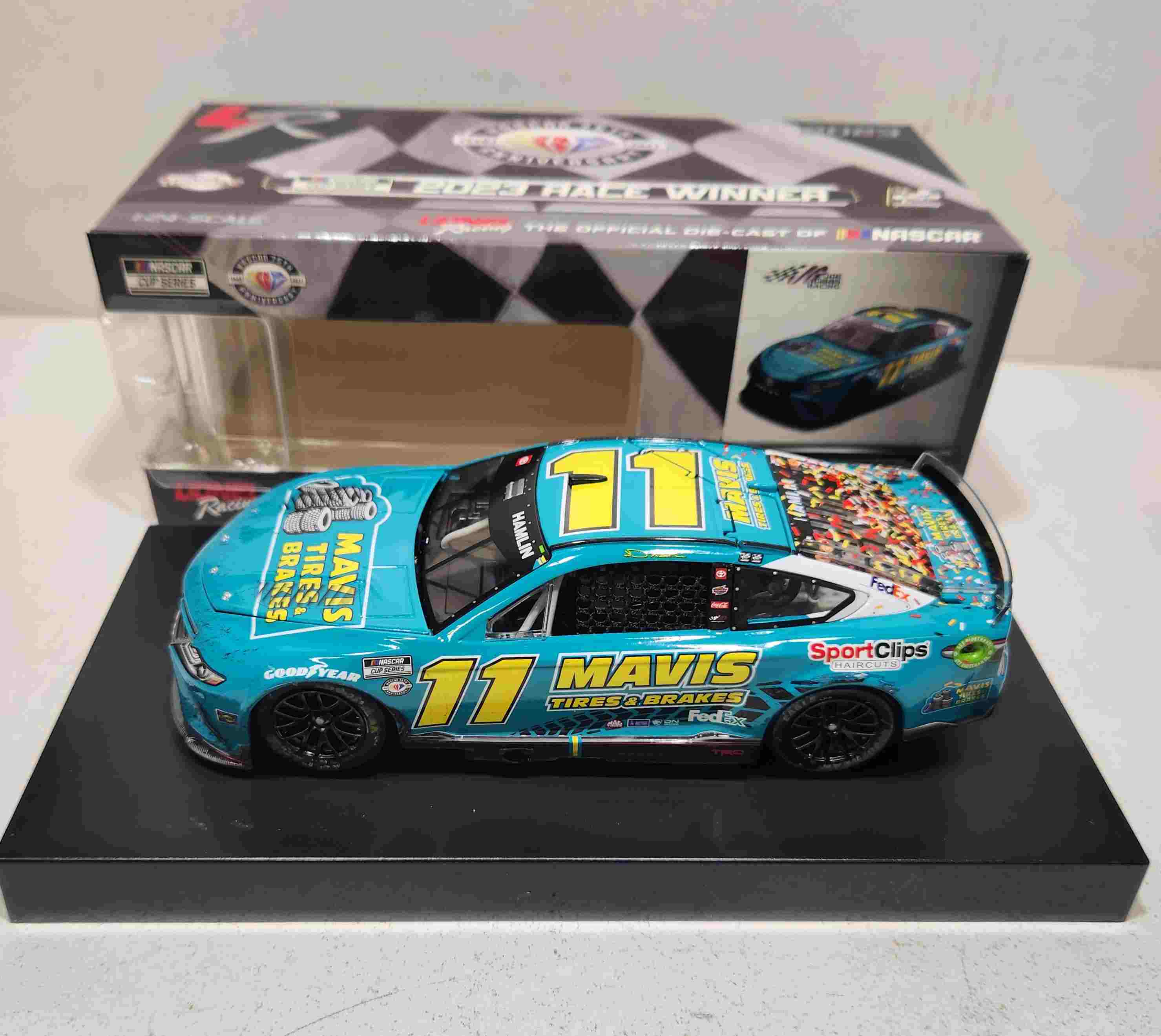 2023 Denny Hamlin 1/24th Mavis Tires & Brakes "Pocono Win" hood open Camry