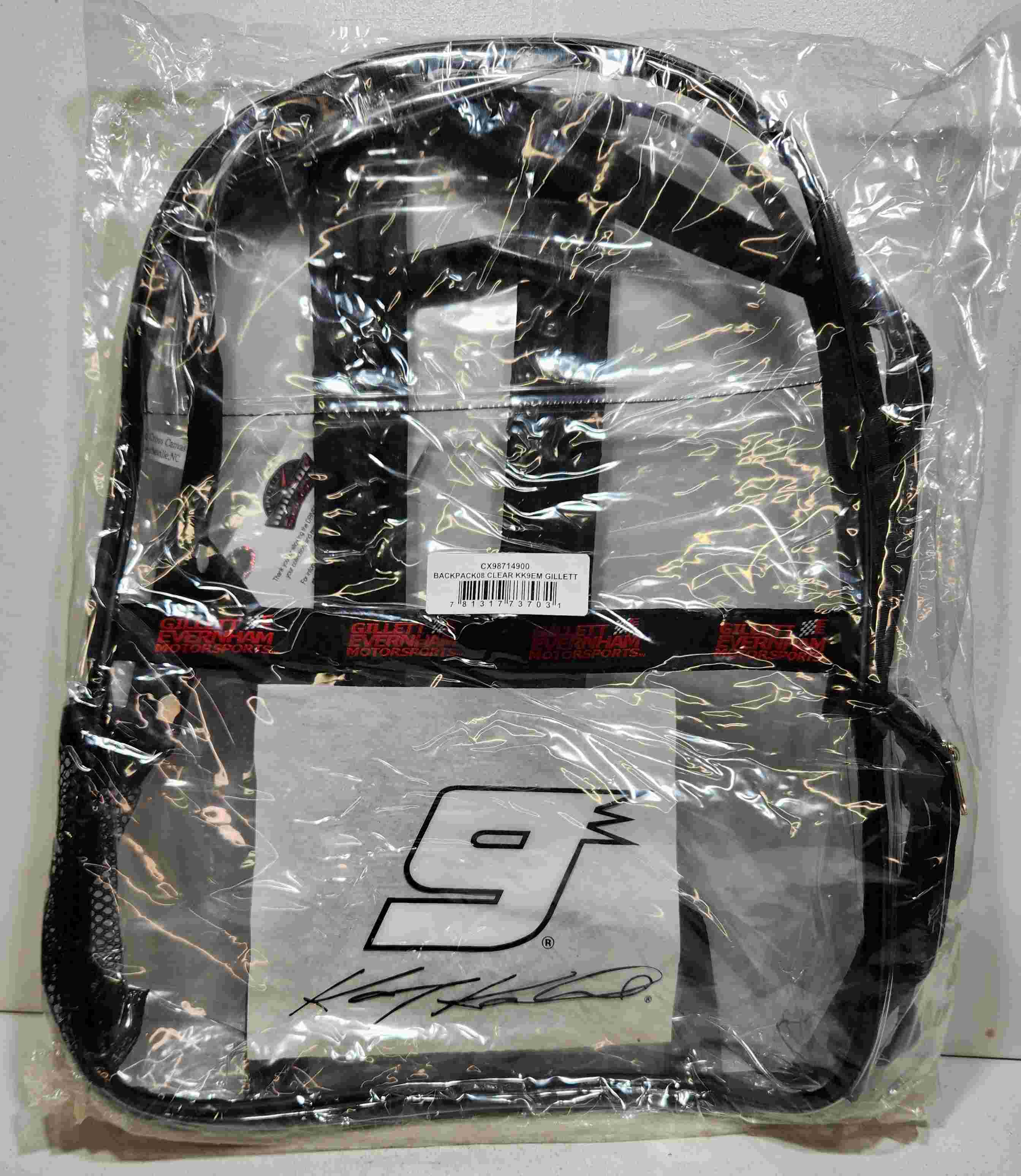 2008 Kasey Kahne Clear Vinyl Back Pack