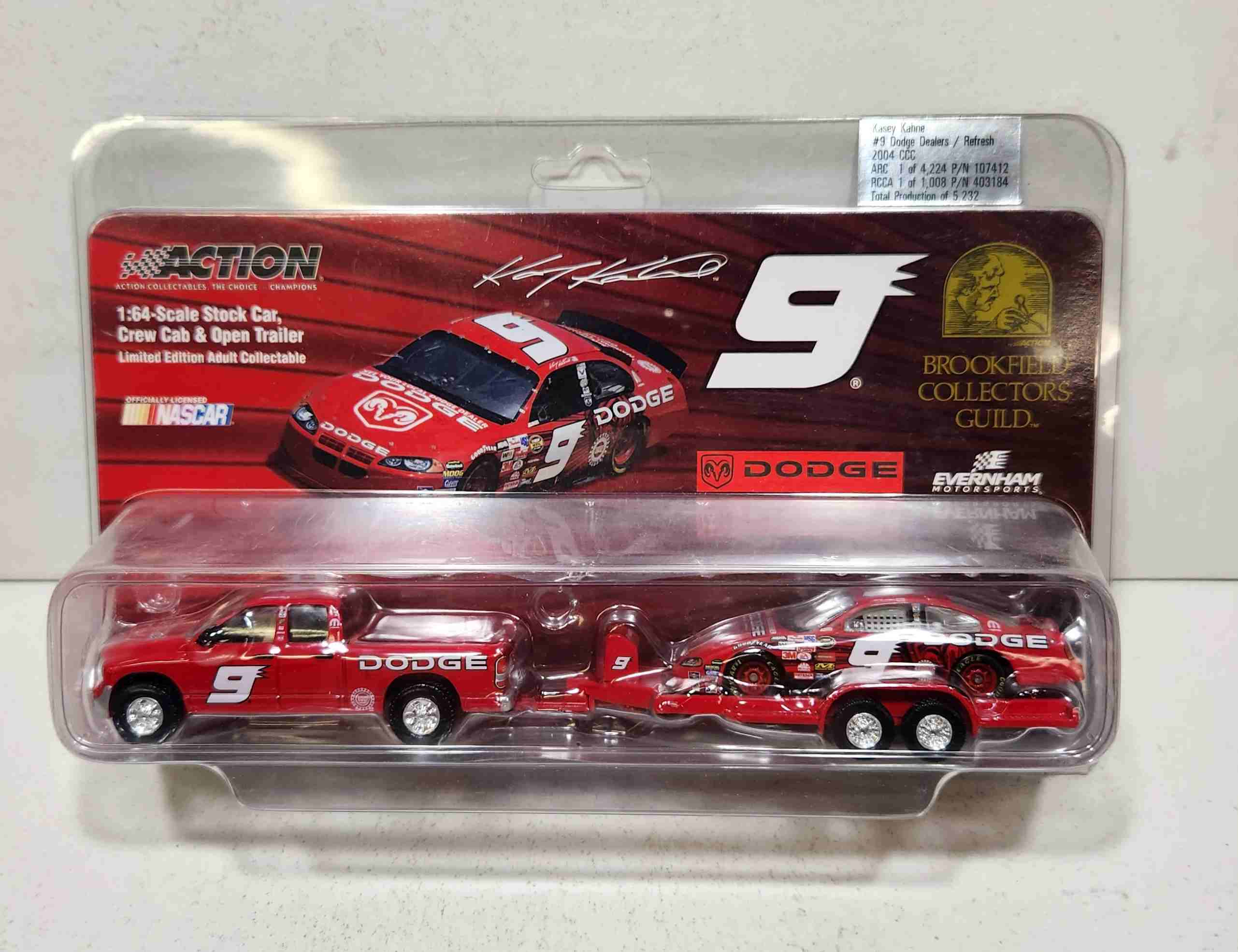 2004 Kasey Kahne 1/64th Dodge Dealers Crew Cab & Open Trailer w/Refresh "Rookie" car