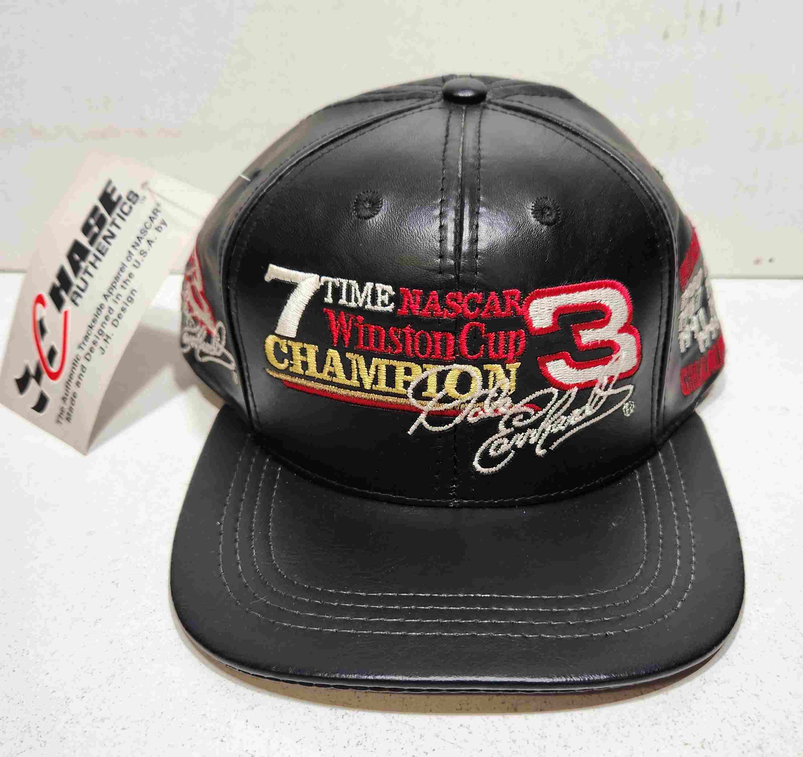 2001 Dale Earnhardt 7X Winston Cup Champion Black Leather Cap by Chase