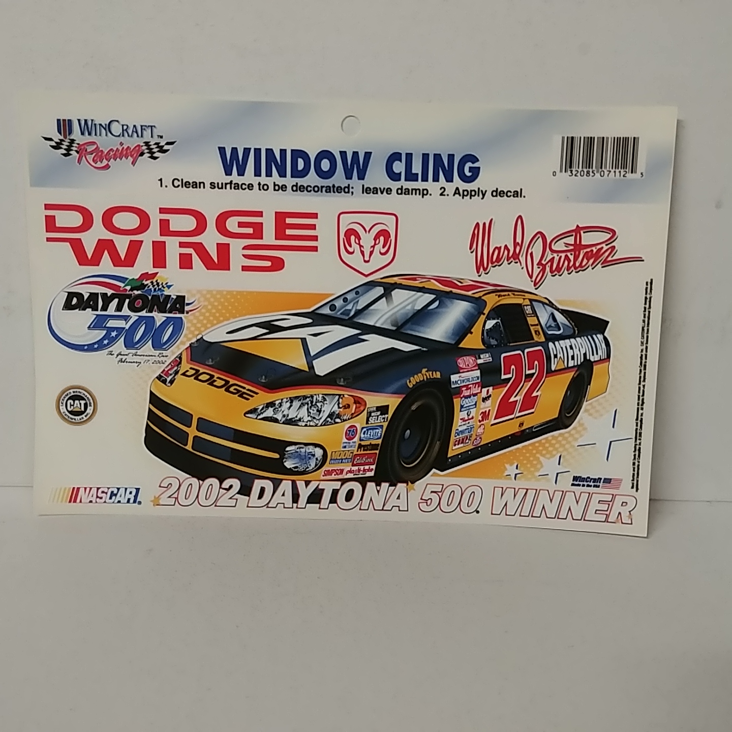 2002 Ward Burton Caterpillar "Daytona 500 Winner" window cling