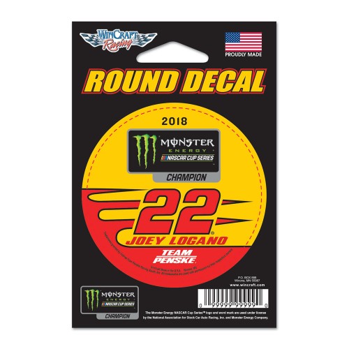 2018 Joey Logano Shell NASCAR Monster Energy Champion 3" round decal