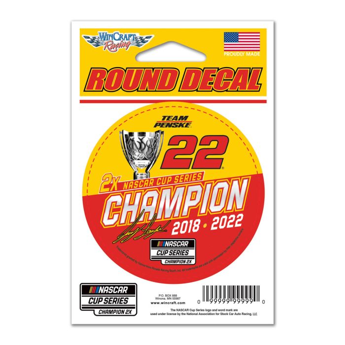 2022 Joey Lagano NASCAR Cup Champion 3" round decal