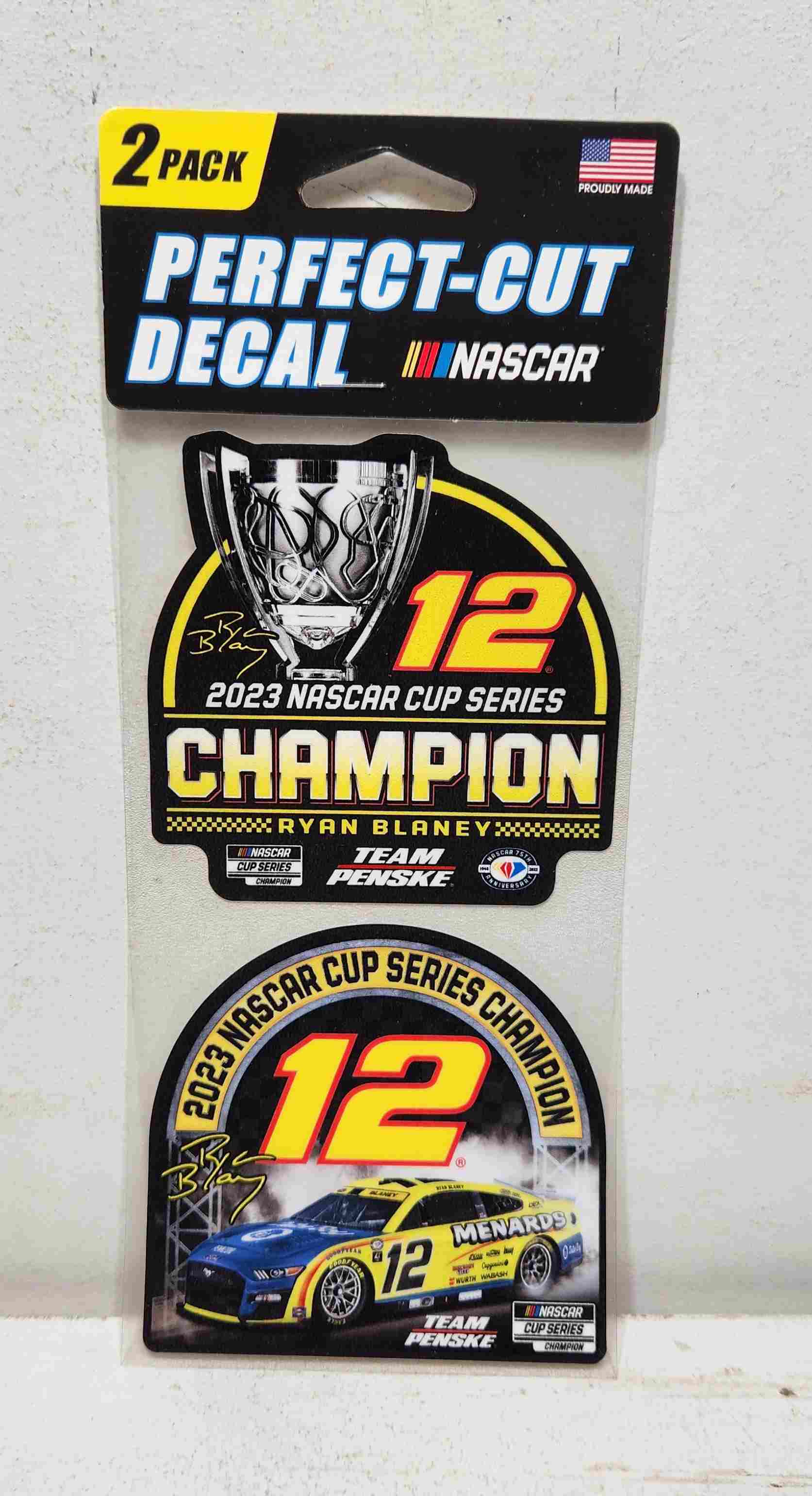 2023 Ryan Blaney Menards "Nascar Cup Champion" perfict cut decal 2 pack