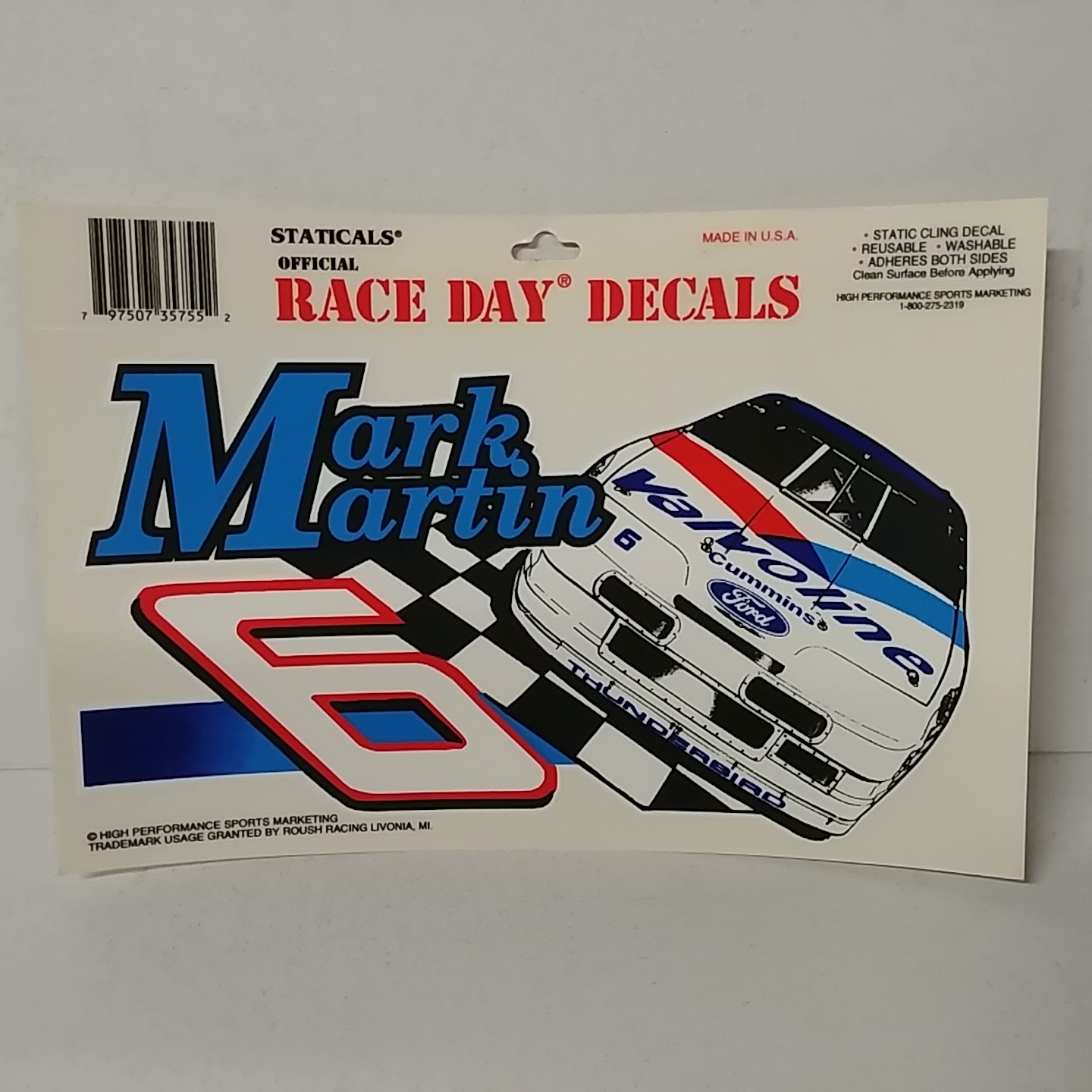 1995 Mark Martin Valvoline window cling