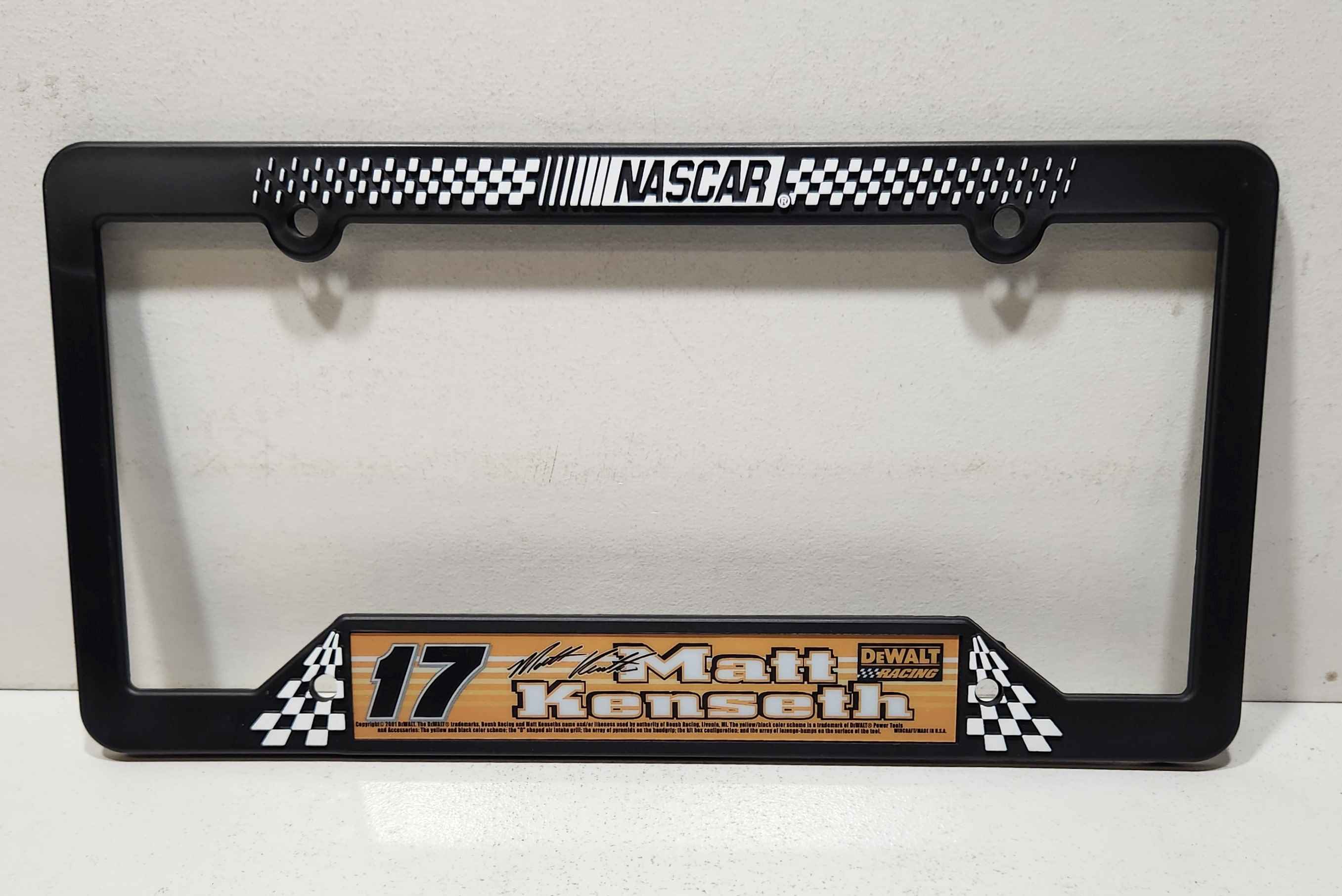 2001 Matt Kenseth Dewalt plastic license frame