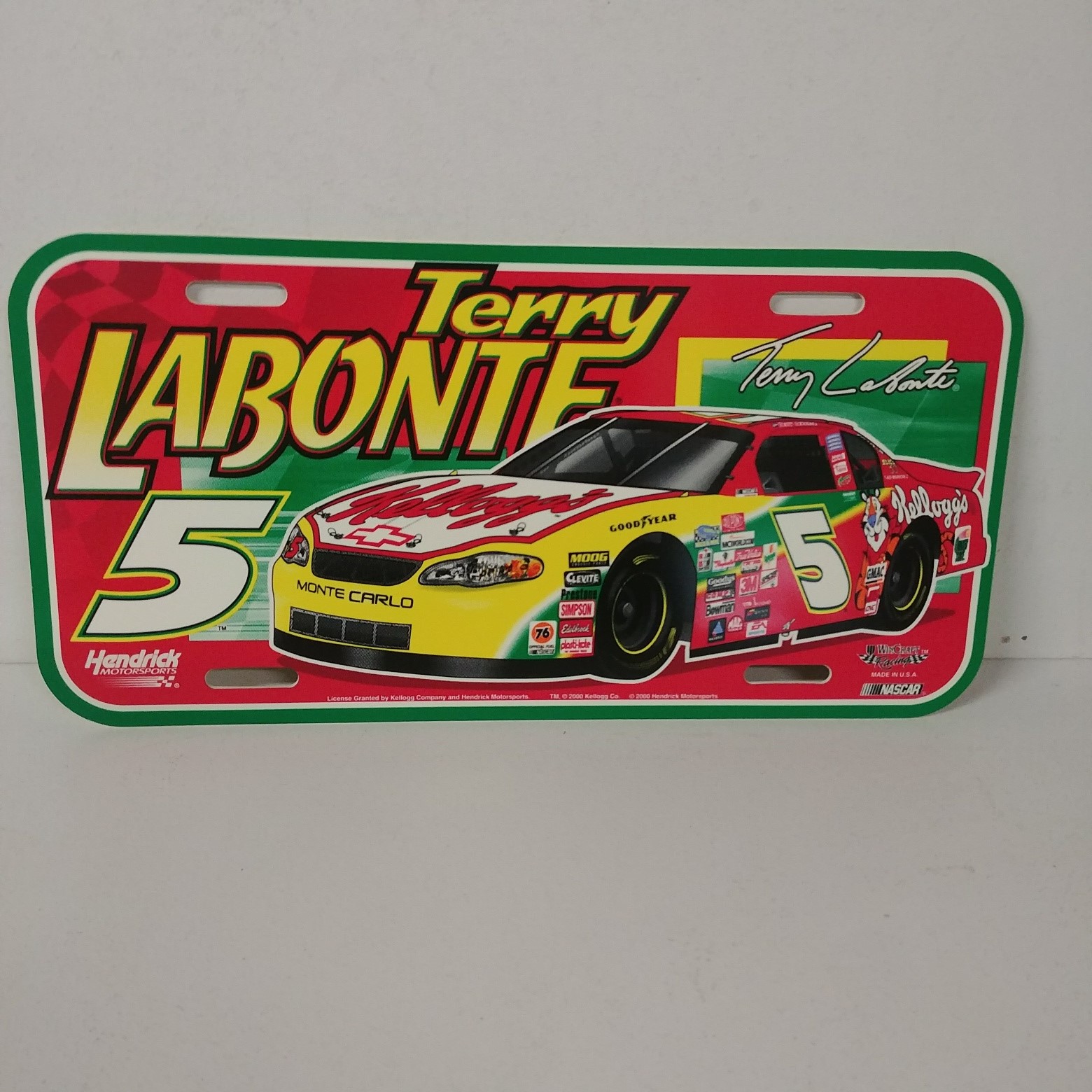 2000 Terry Labonte Kelloggs plastic license plate