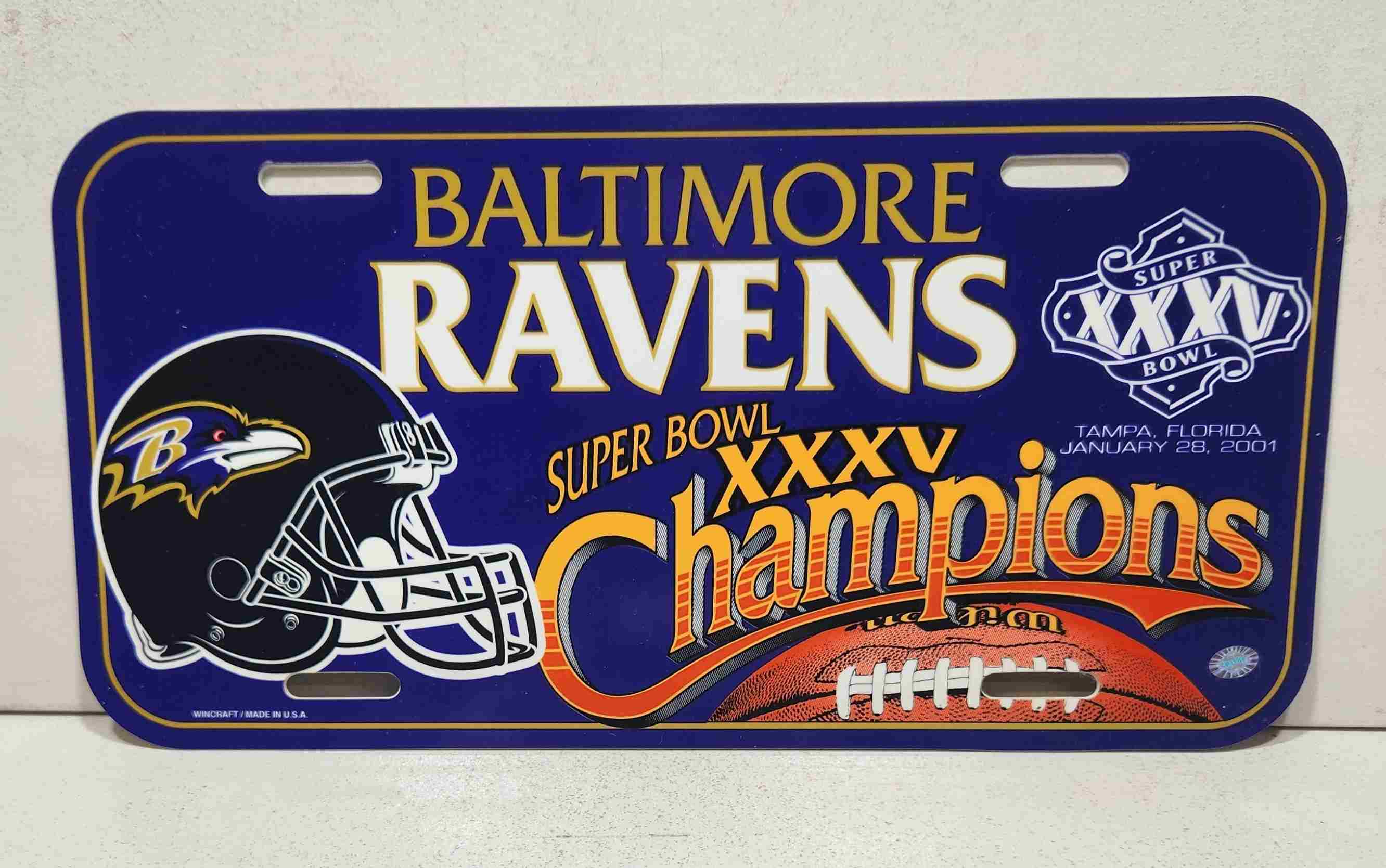 2001 Baltimore Ravens Super Bowl XXXV Champions plastic license plate