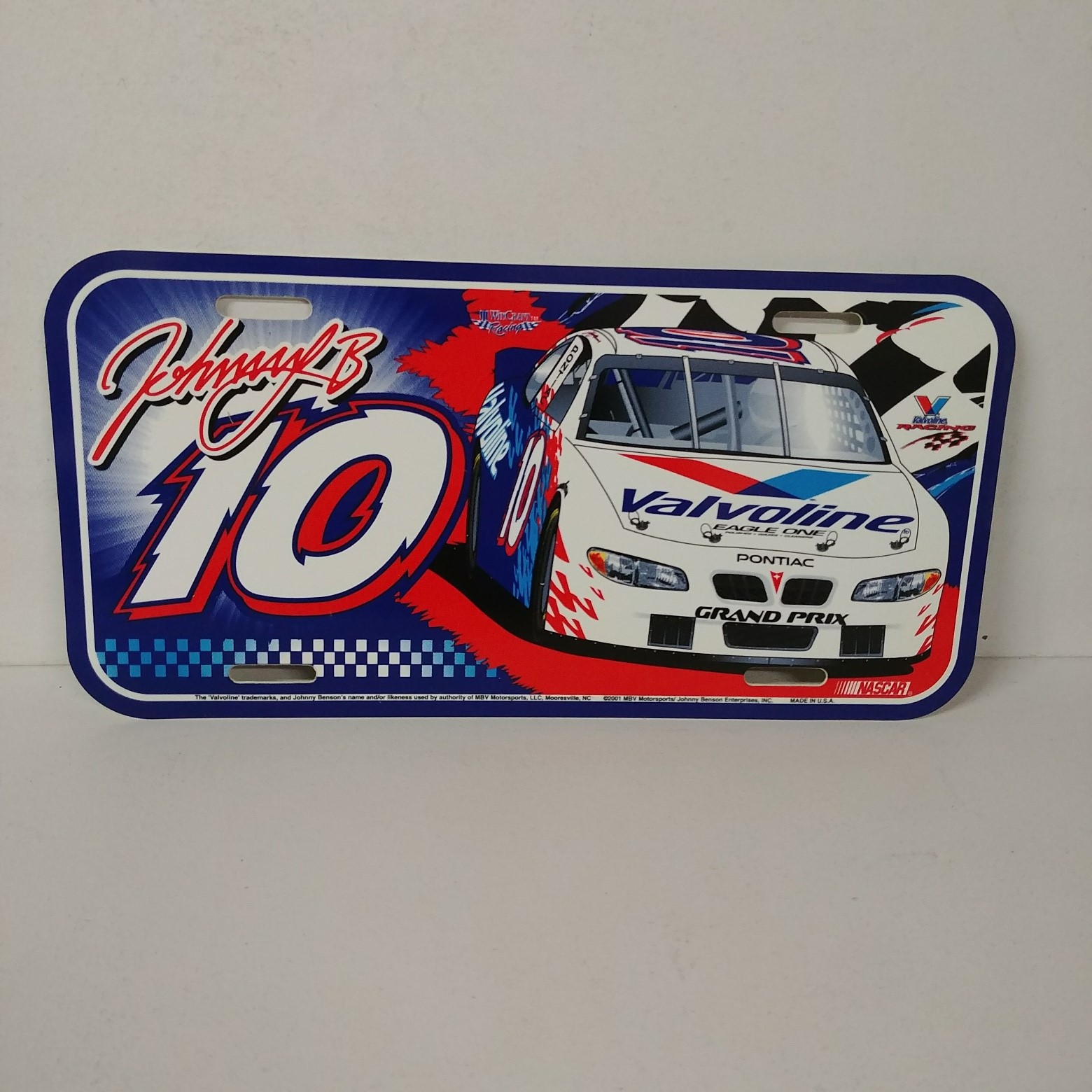 2001 Johnny Benson Valvoline plastic license plate