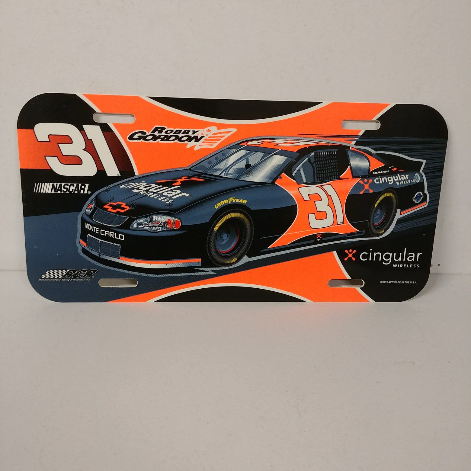 2002 Robby Gordon Cingular plastic license plate