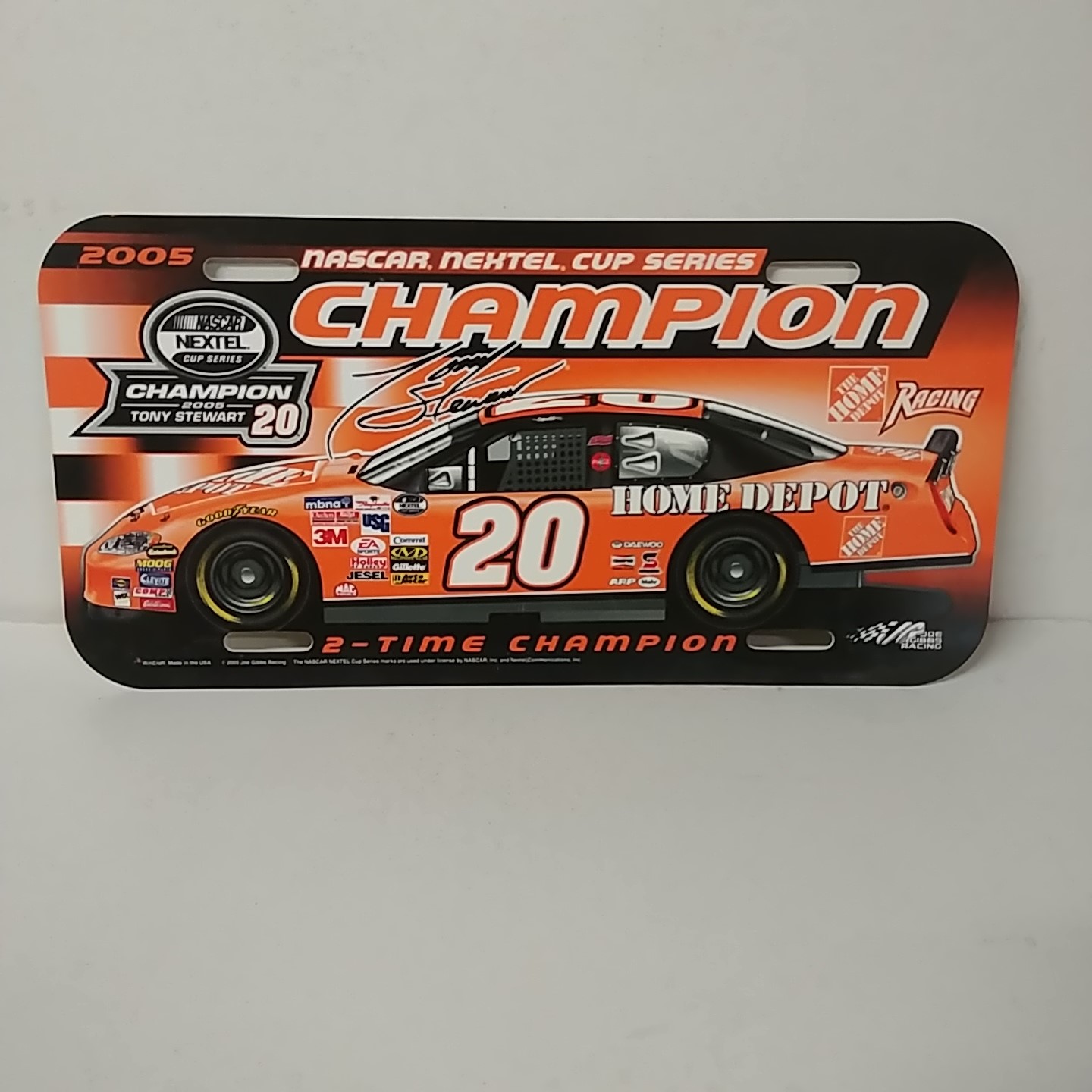 2005 Tony Stewart Home Depot "2 Time Nextel Cup Champion" plastic license plate