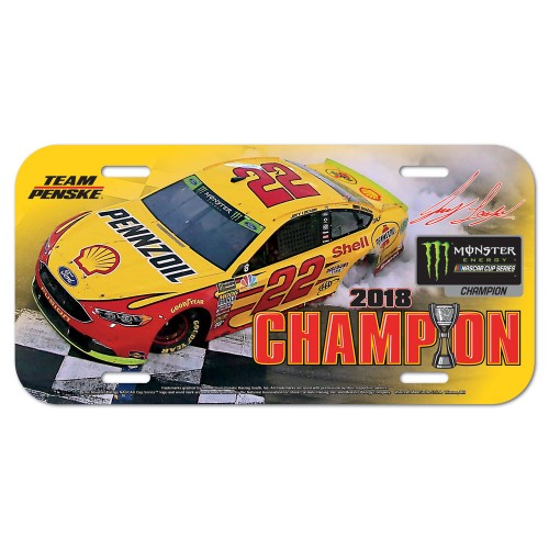 2018 Joey Logano Shell "Monster Energy Champion" plastic license plate