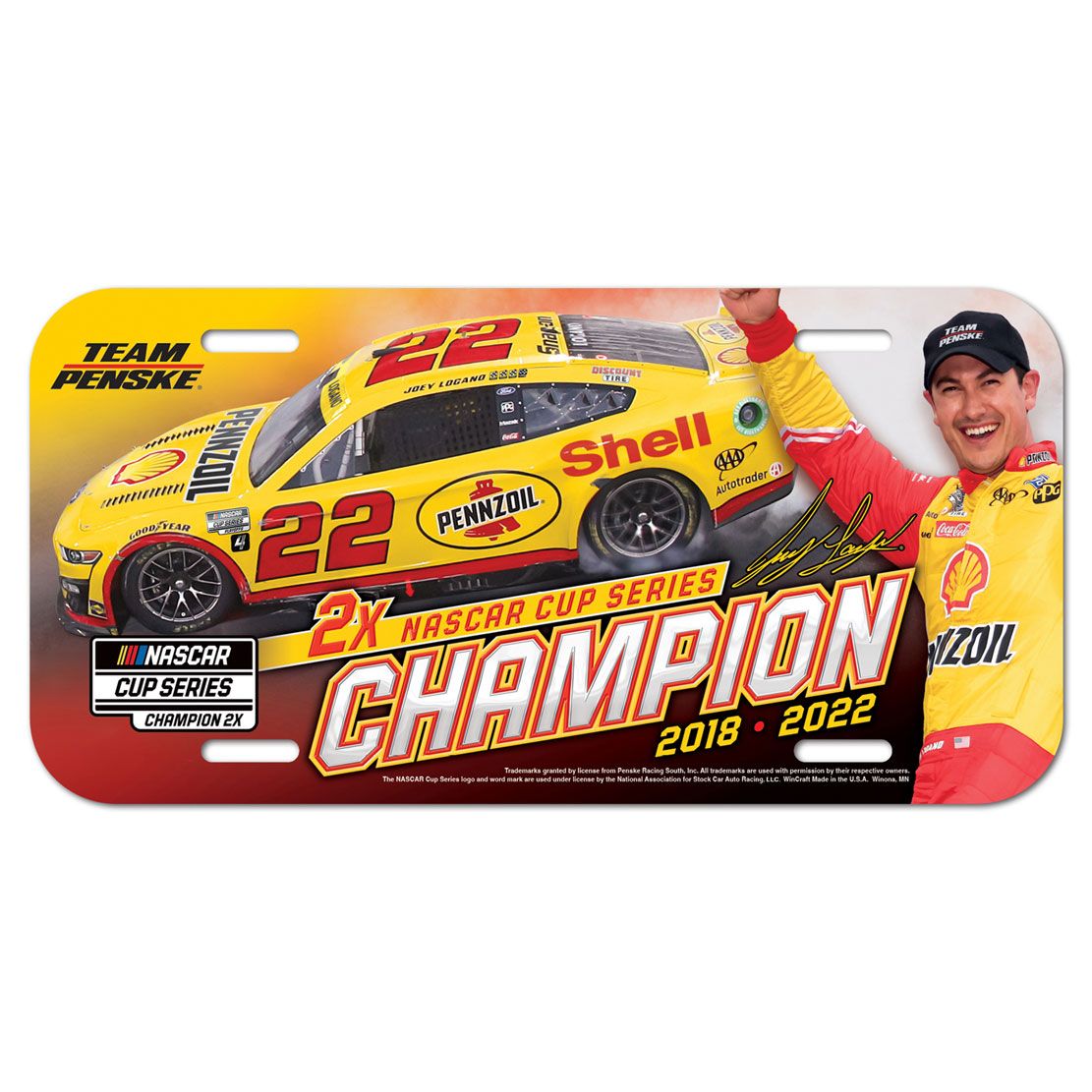 2022 Joey Lagano Shell "NASCAR Cup Champion" plastic license plate