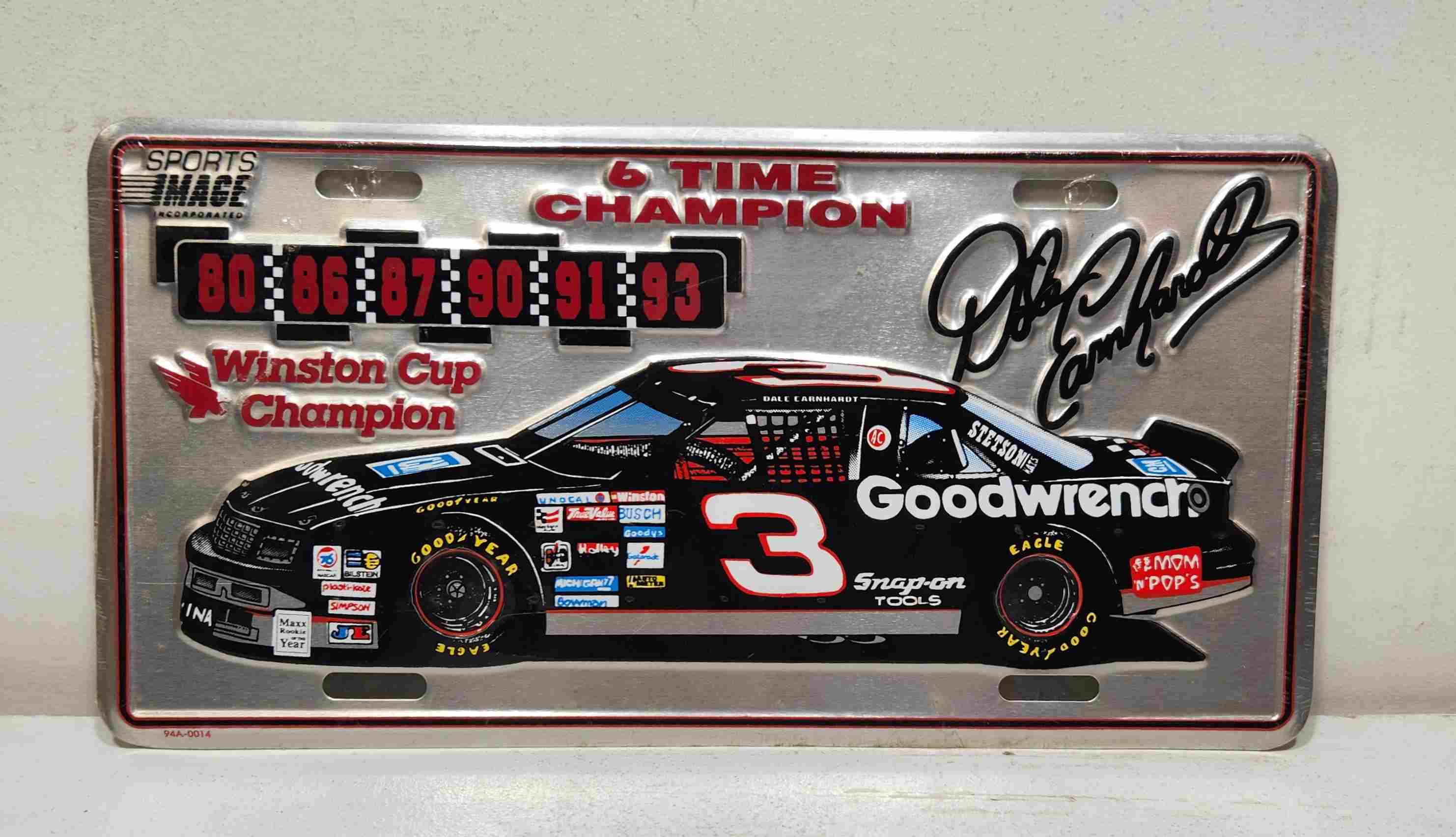1993 Dale Earnhardt Goodwrench 6 Time Winston Cup Champion metal license plate