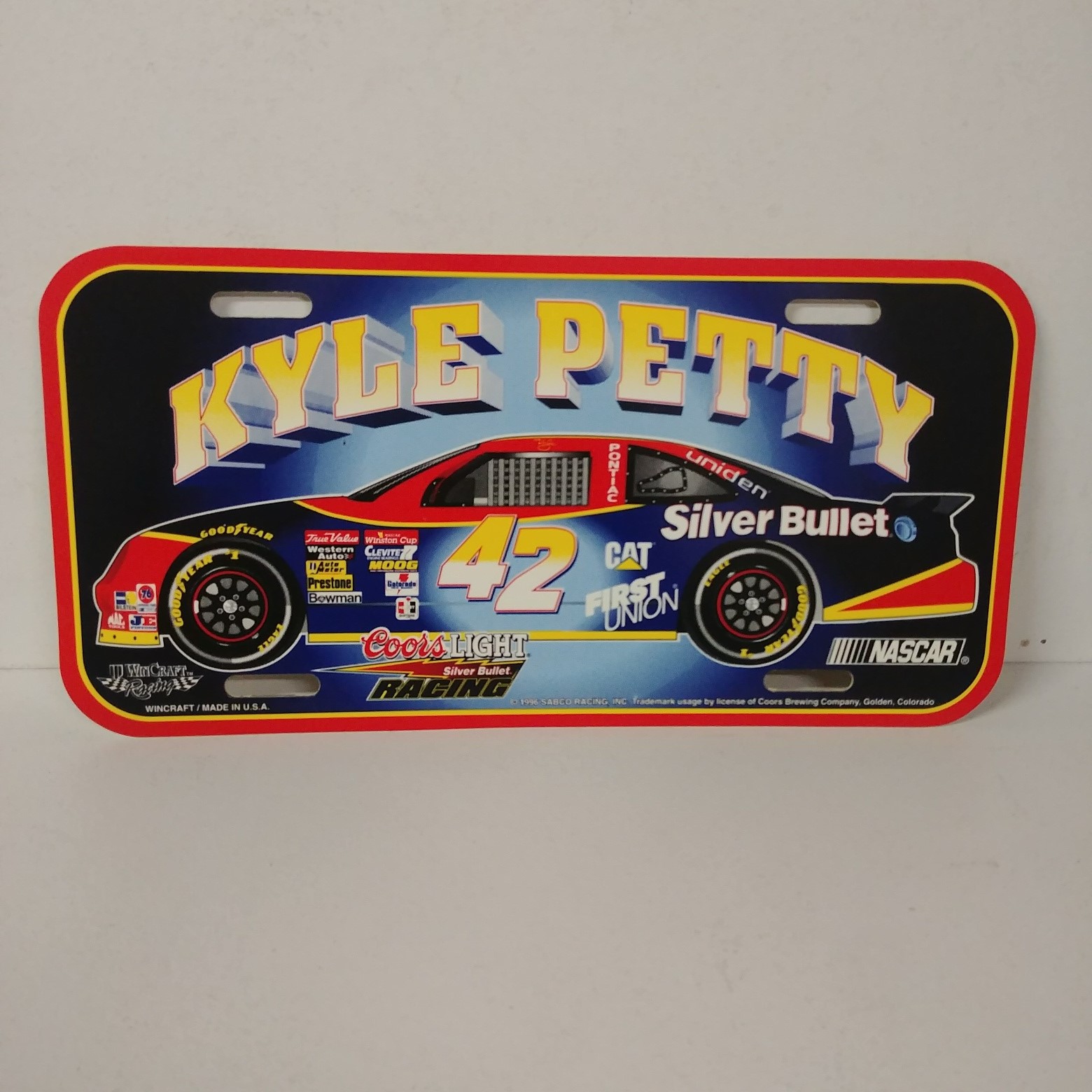 1996 Kyle Petty Silver Bullet plastic license plate