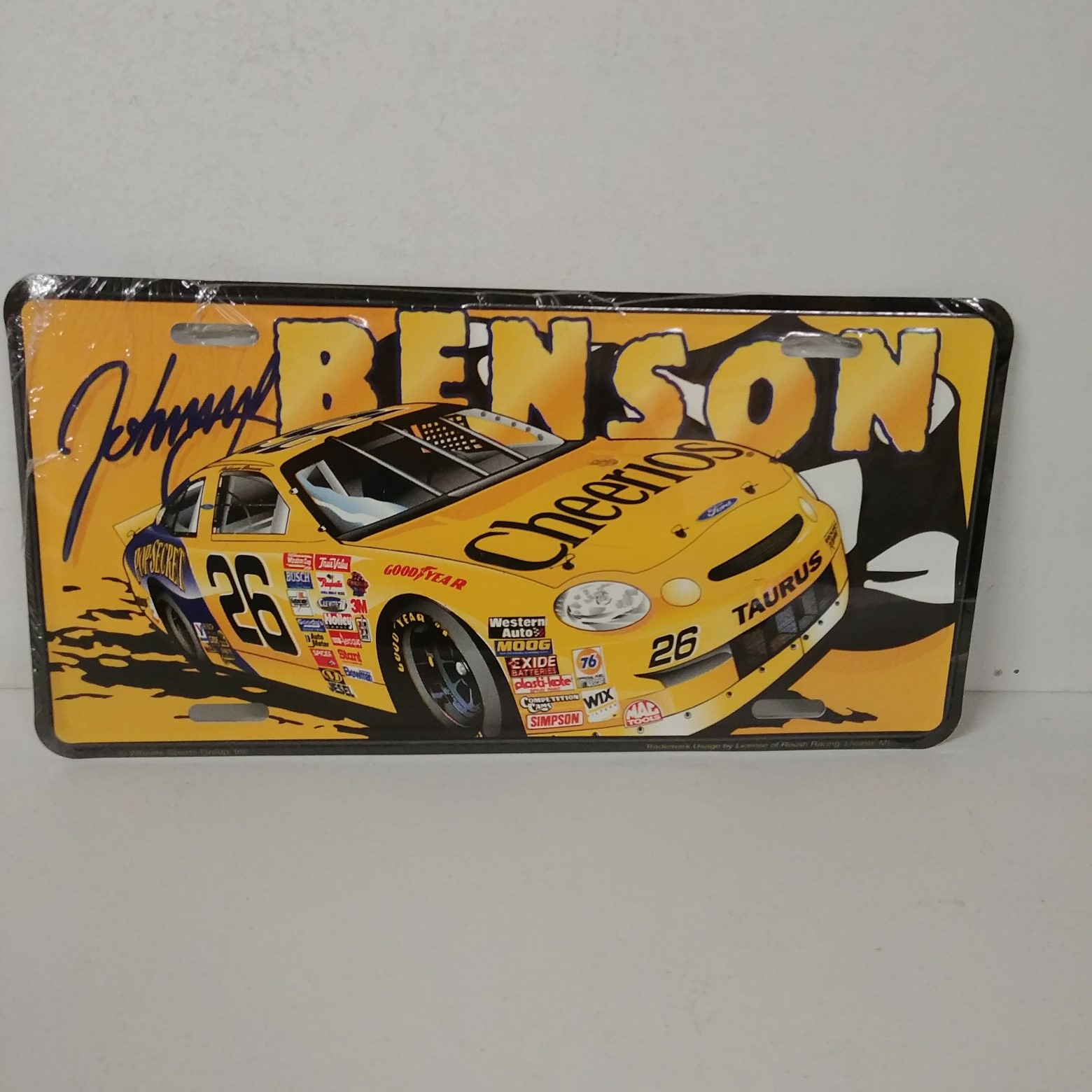 1998 Johnny Benson Cherrios metal license plate