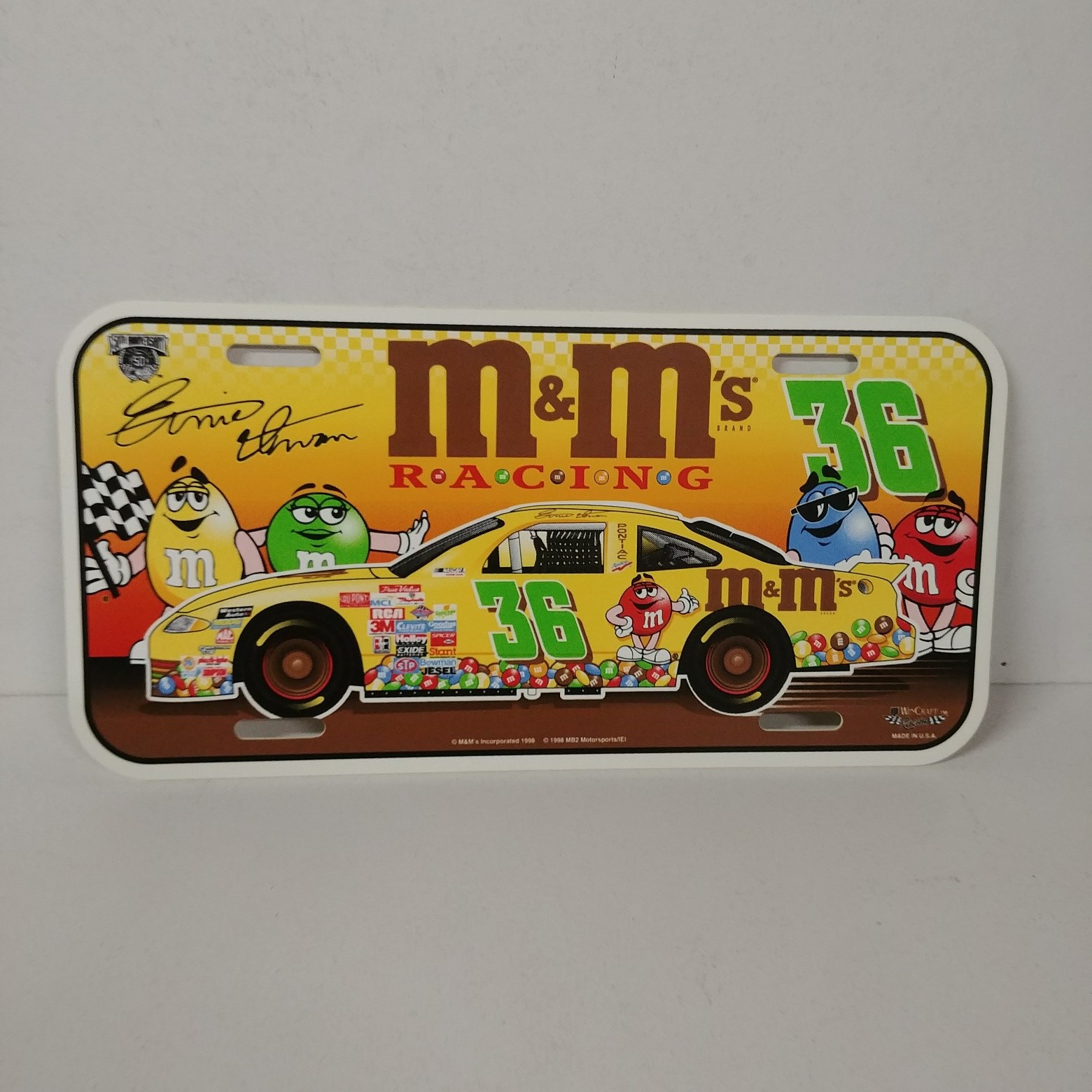 1998 Ernie Irvan M&M's plastic license plate