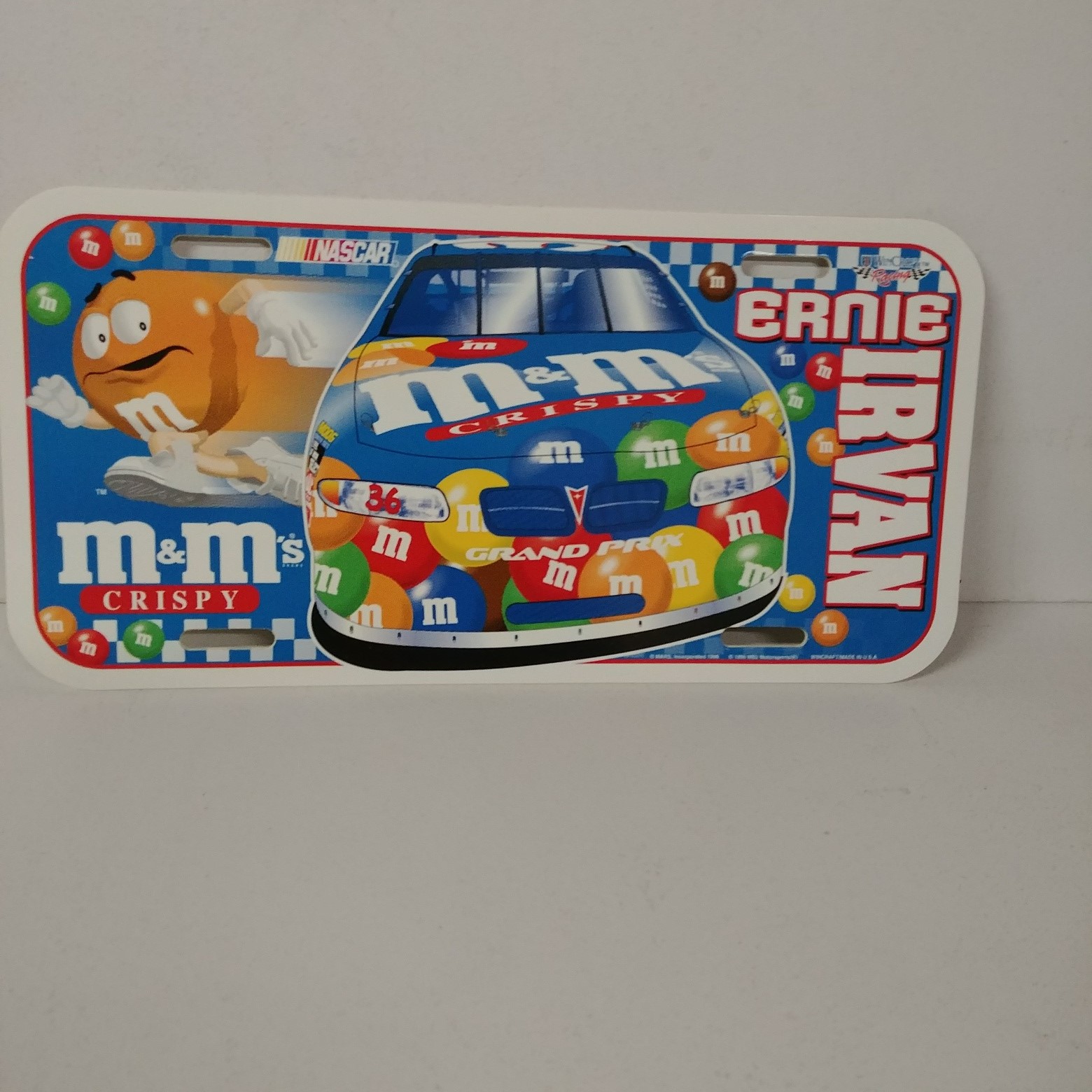 1999 Ernie Irvan M&M's  "Crispy" plastic license plate