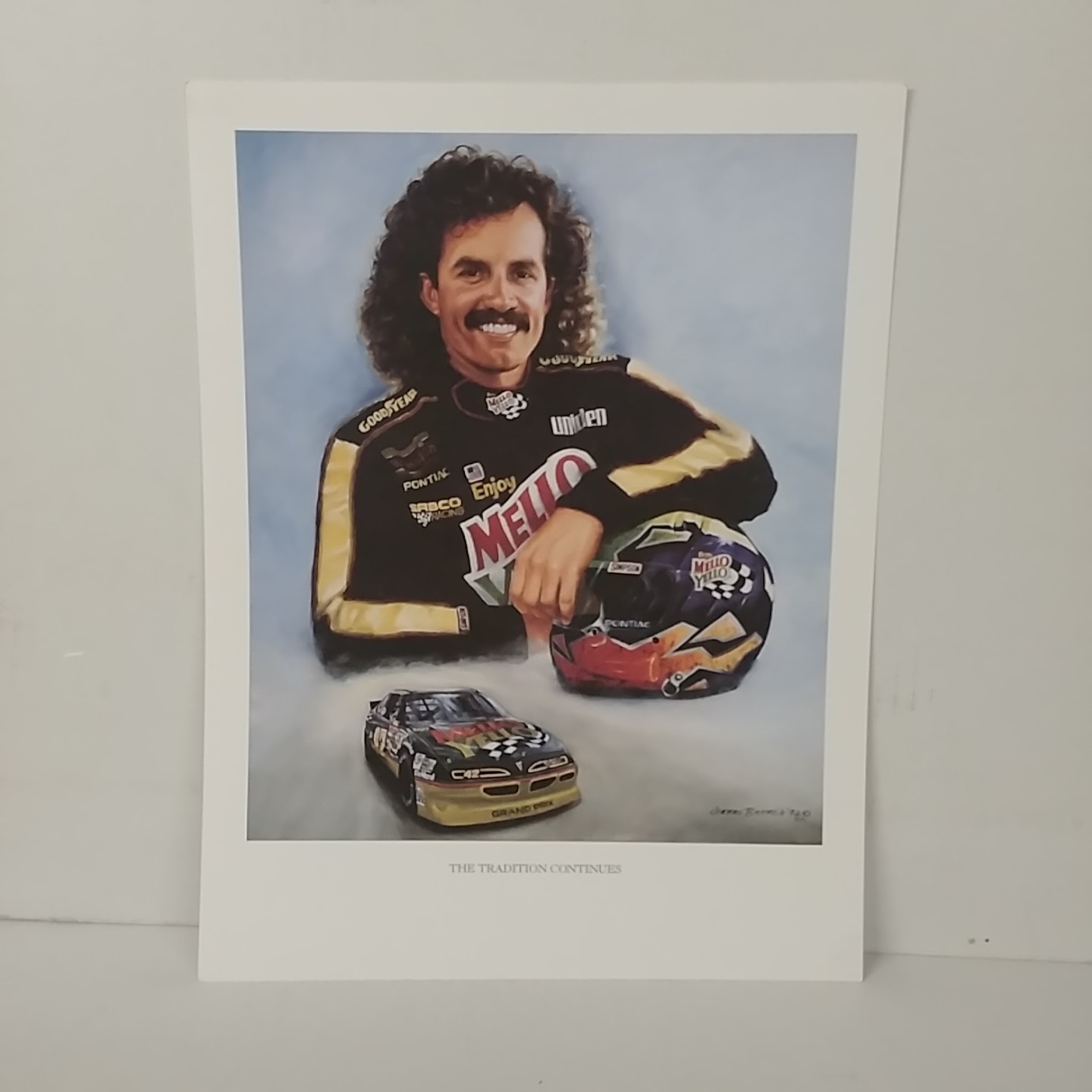 1992 Kyle Petty Mellow Yellow "The Tradition Continues" print by Jeanne Barnes