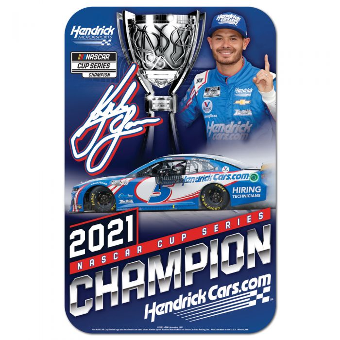 2021 Kyle Larson HendrickCars.com "NASCAR Cup Series Champion" plastic sign