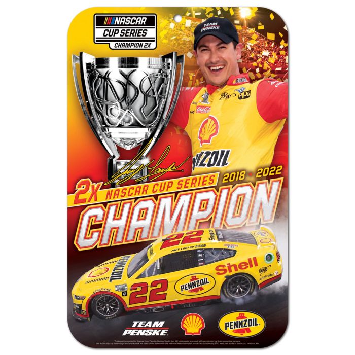 2022 Joey Lagano Shell "NASCAR Cup Champion" plastic sign