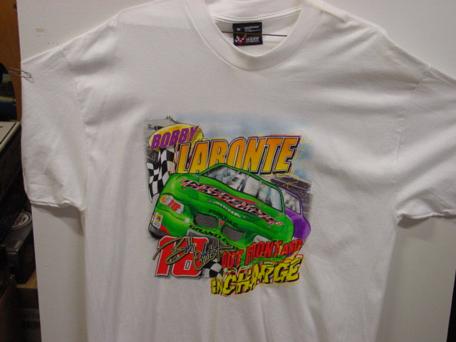 2001 Bobby Labonte Interstate Batteries "Out Front and In Charge" white tee