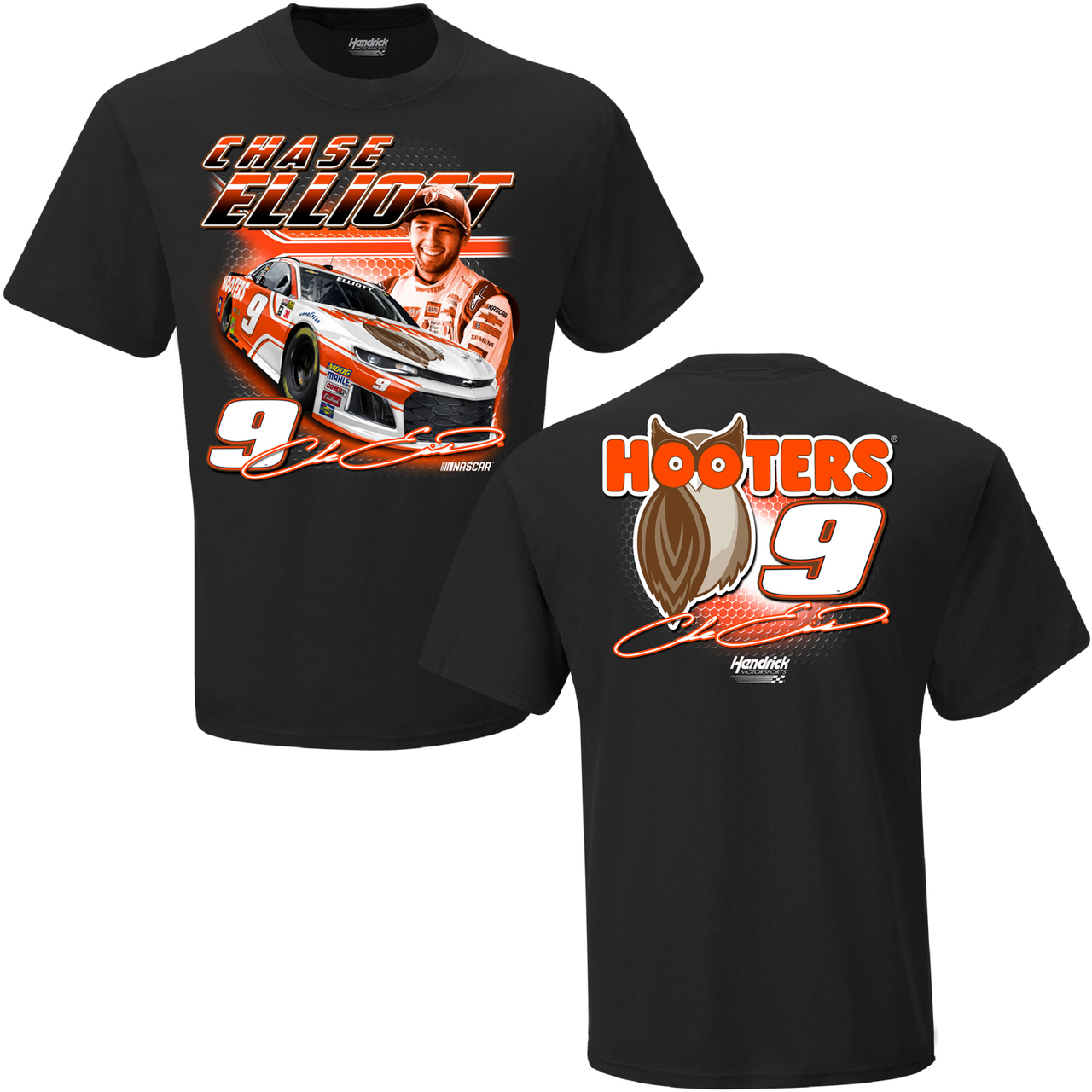 2018 Chase Elliott Hooters "Graphic" black 2 spot tee