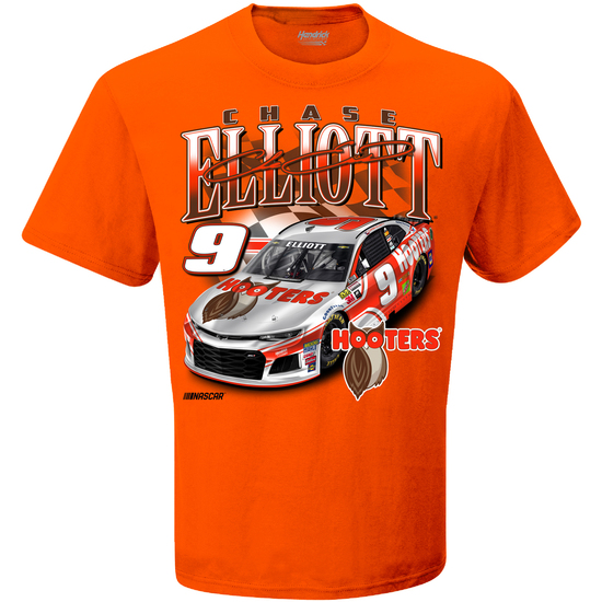 ..2018 Chase Elliott Hooters orange 1 spot tee