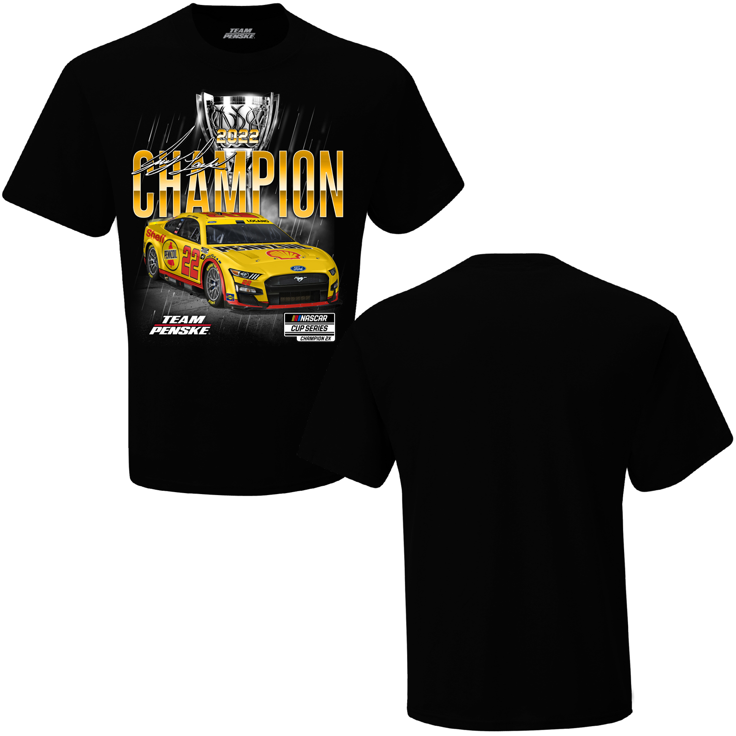 2022 Joey Lagano Pennzoil "NASCAR Cup Champion" black one spot tee