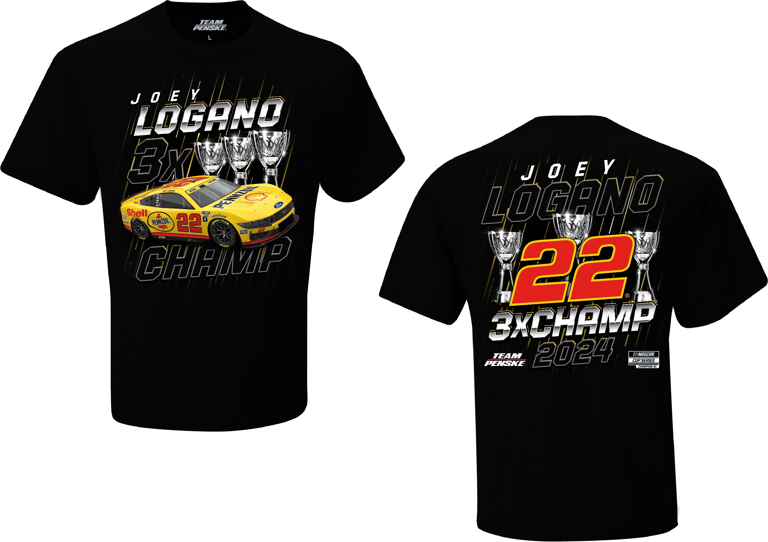 2024 Joey Logano Shell Pennzoil "Nascar Cup Champion" Trophy black tee shirt