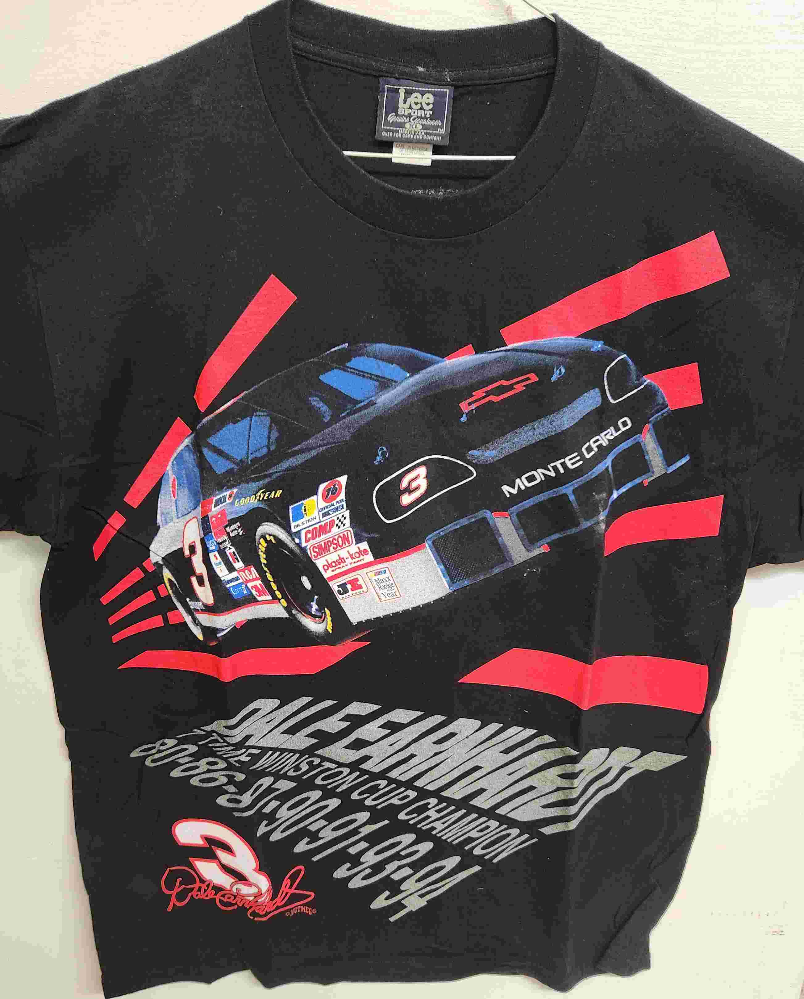 1995 Dale Earnhardt Goodwrench "7 Time Champion" Total Print" black tee