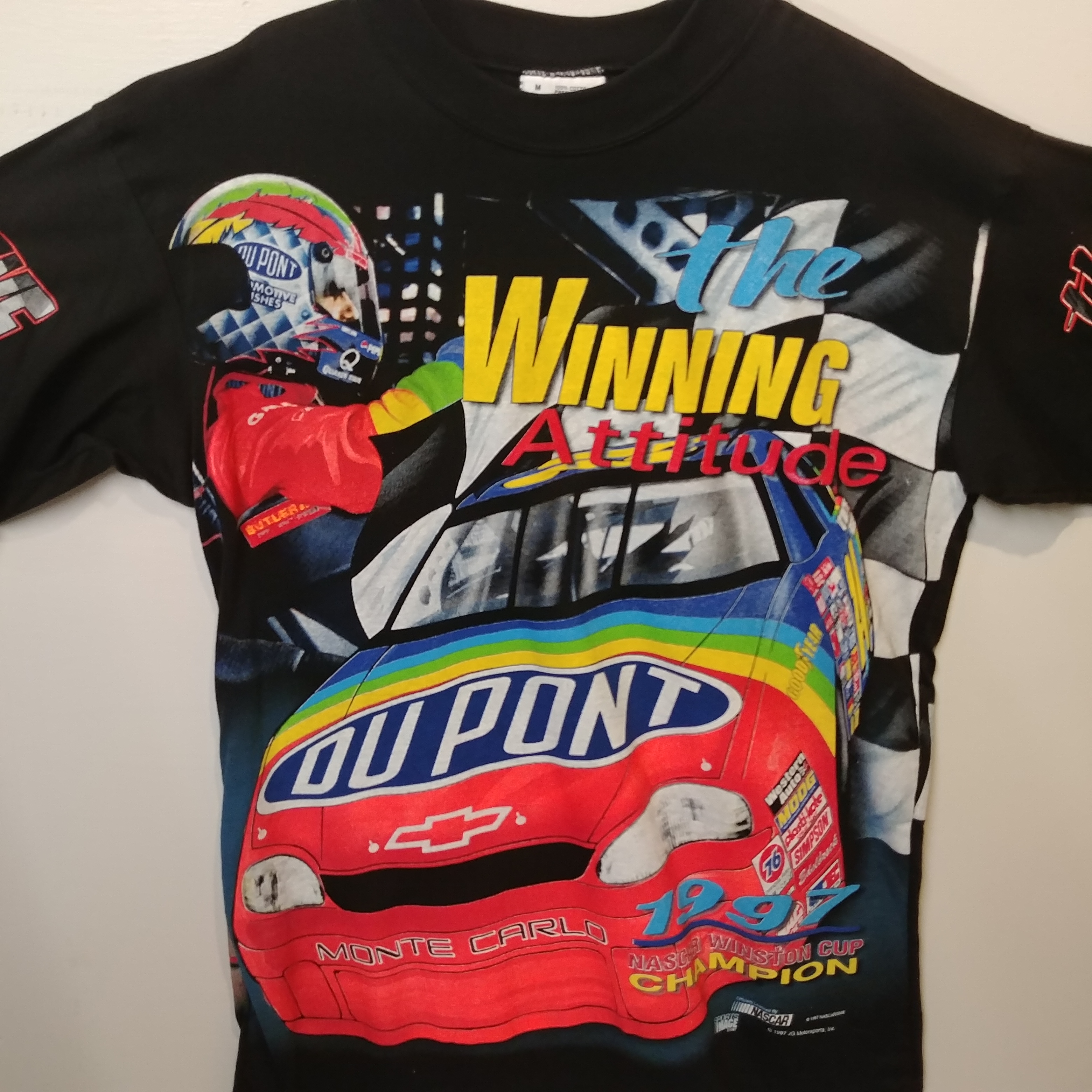 1997 Jeff Gordon Dupont "Winning Attitude" "Winston Cup Champion" total print black tee