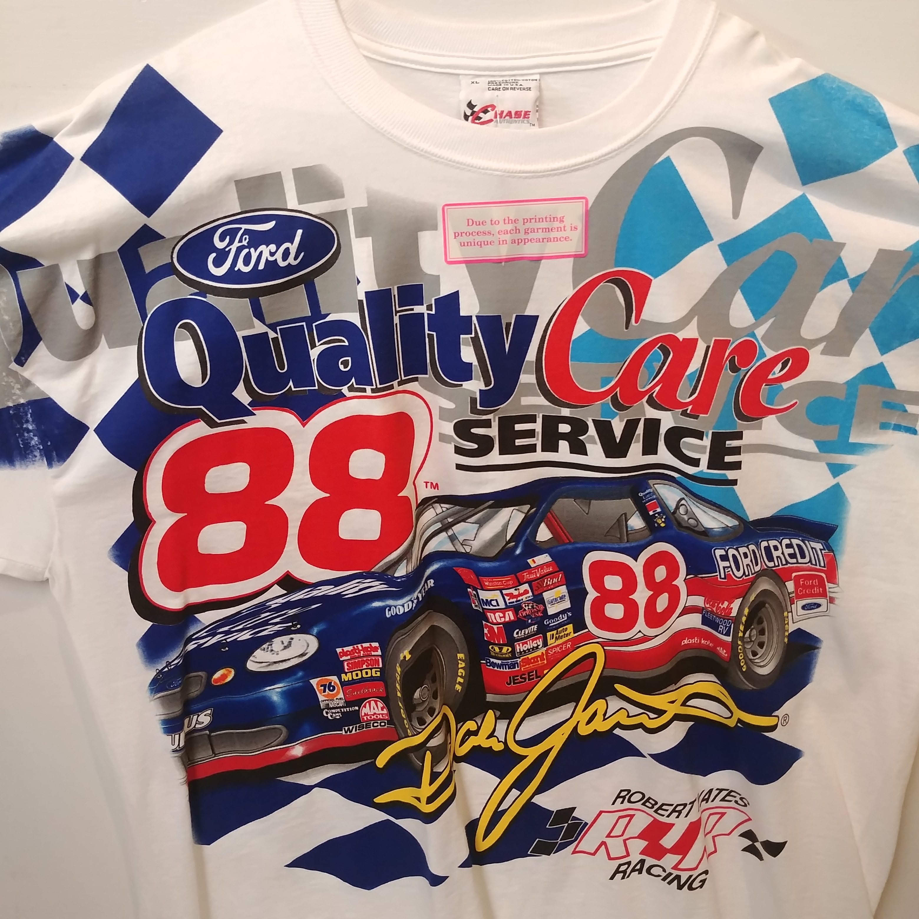 1999 Dale Jarrett Quality Care "At Your Service" Total Print tee