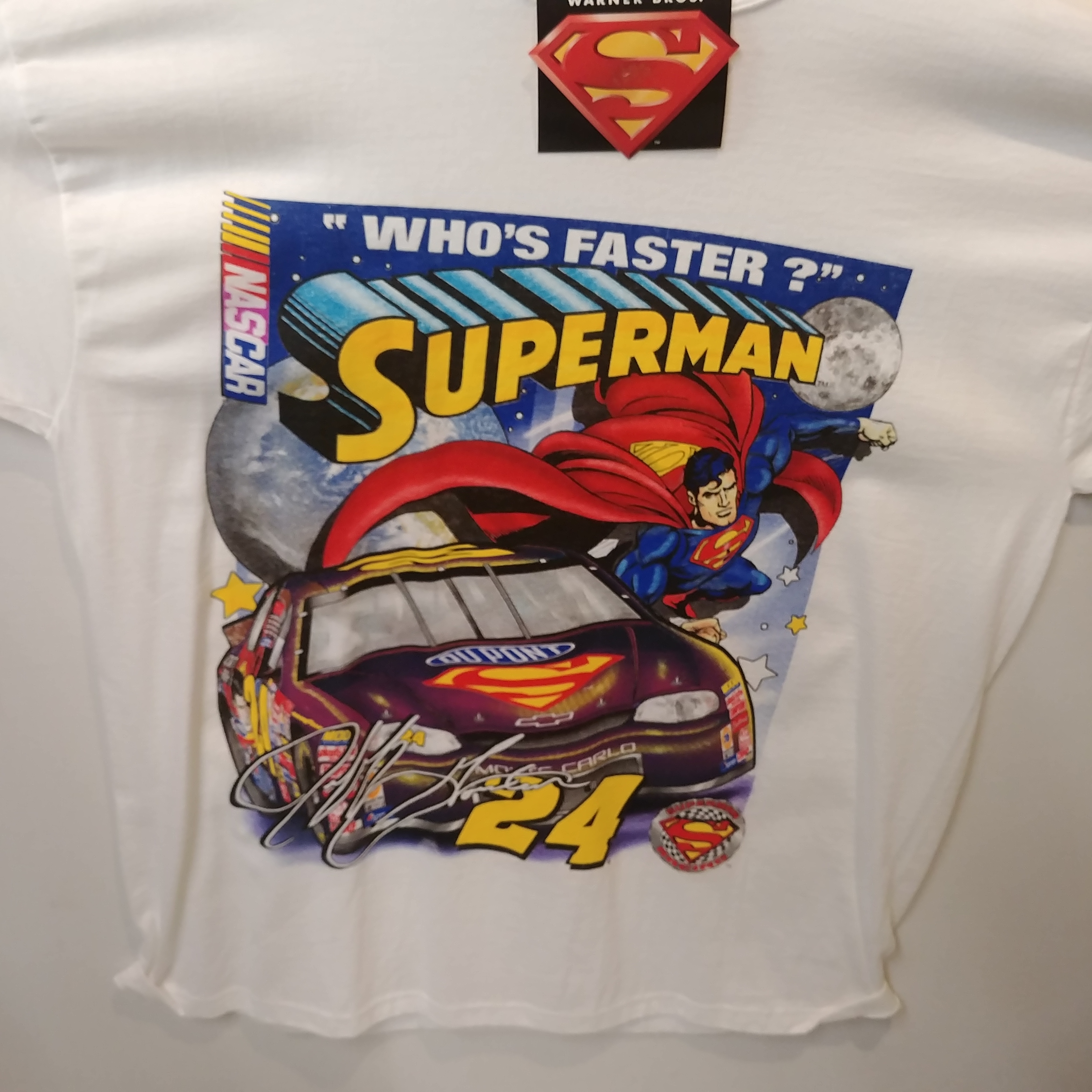 1999 Jeff Gordon  Dupont "Superman""Who's Faster" white tee